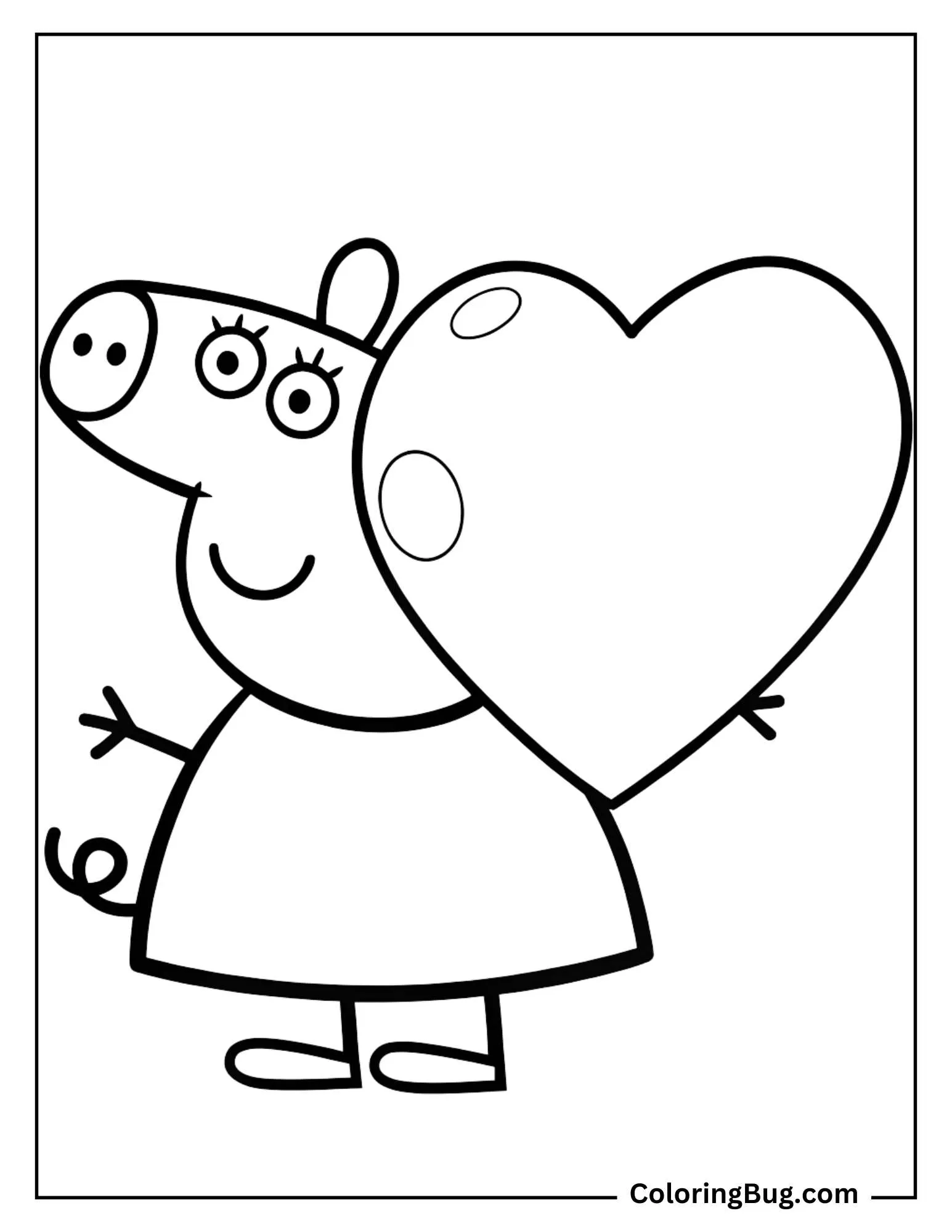 Peppa Pig Holding Heart Coloring sheet