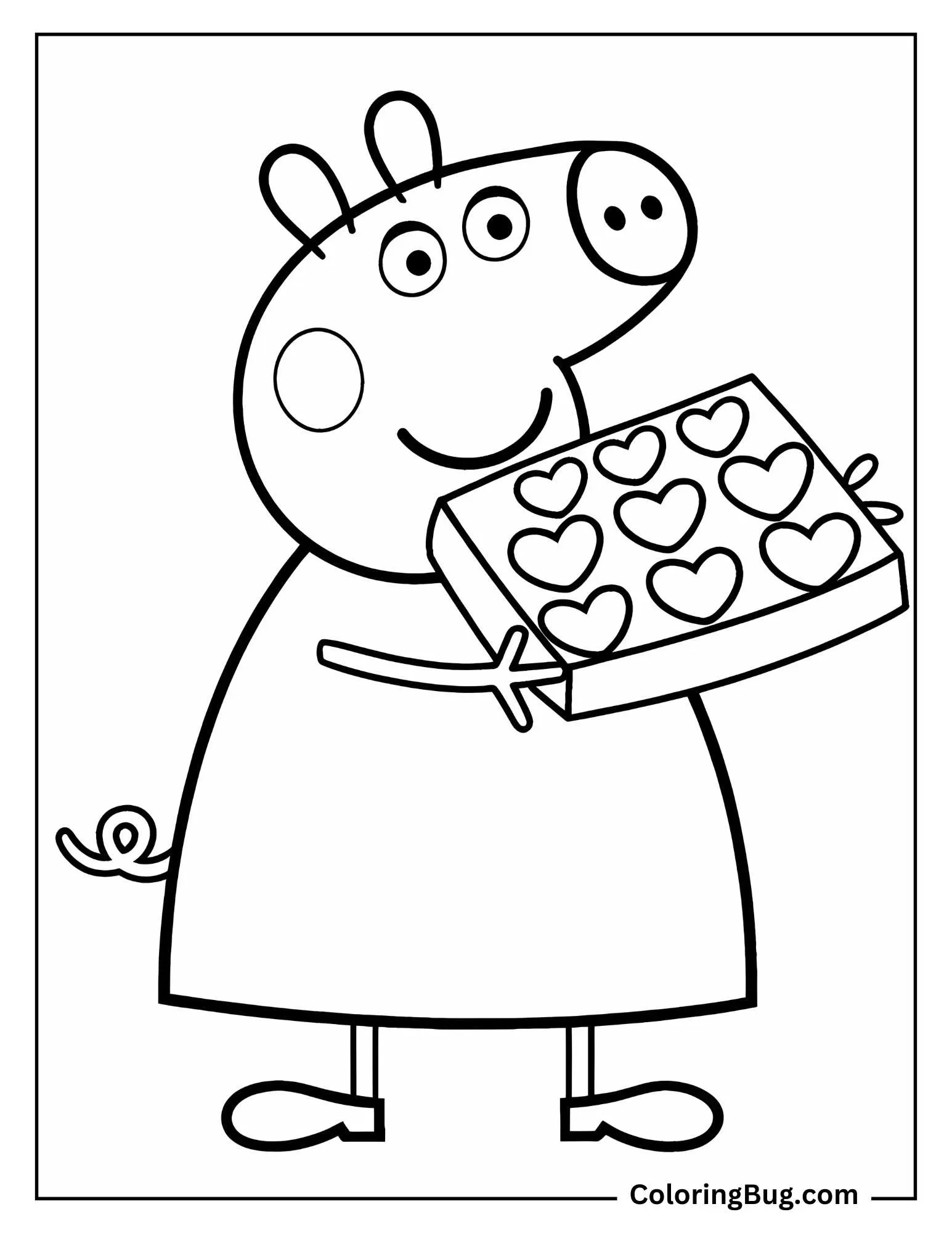 Peppa Pig Holding Heart Shaped Chocolate Coloring sheet