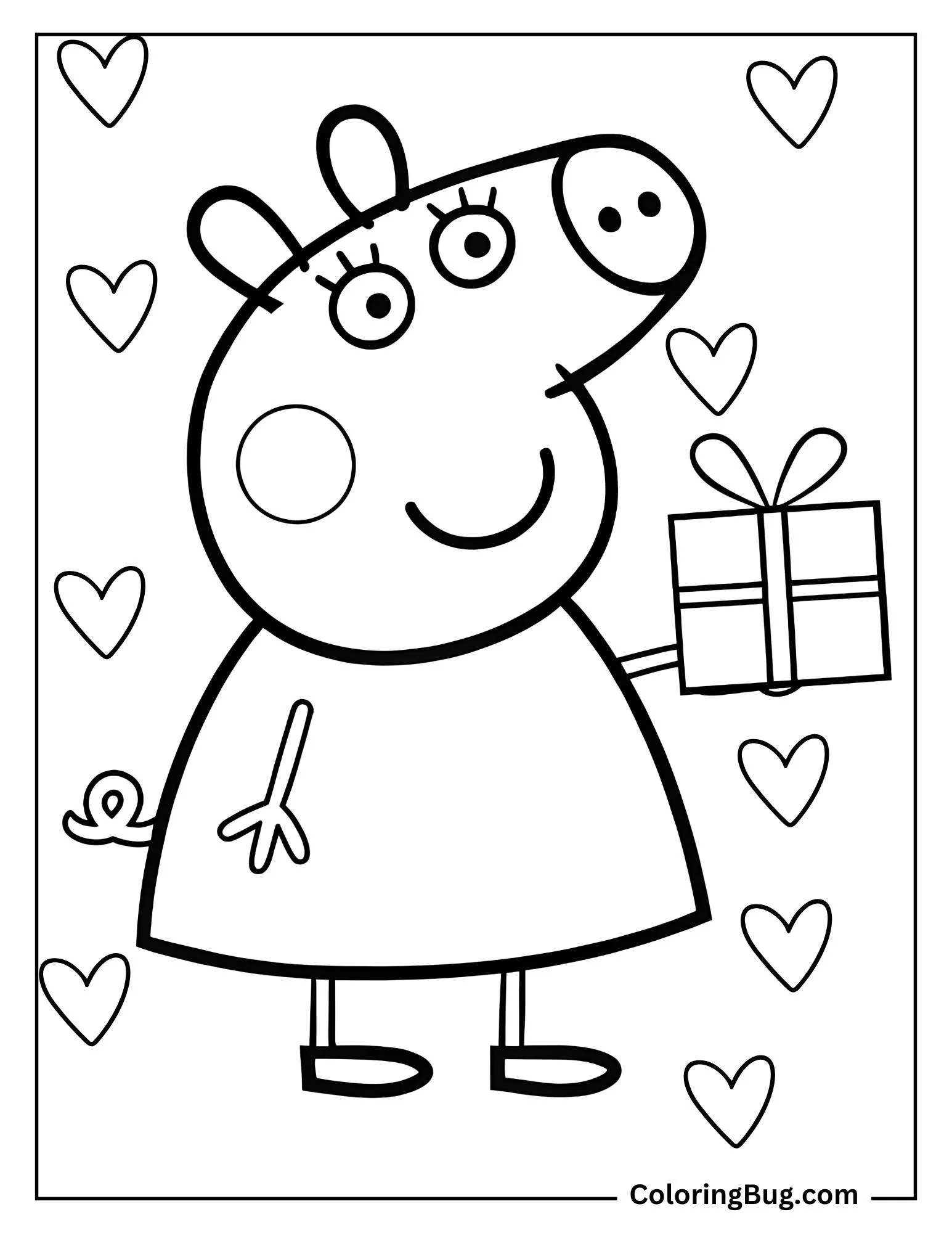Peppa Pig Holding Valentine's Day Gift Coloring sheet