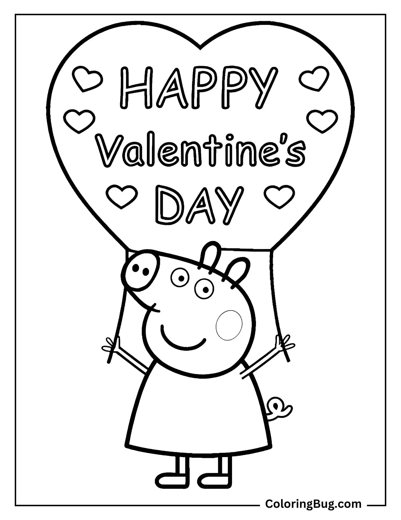 Peppa Pig Holding a Valentine's Day Banner Coloring sheet