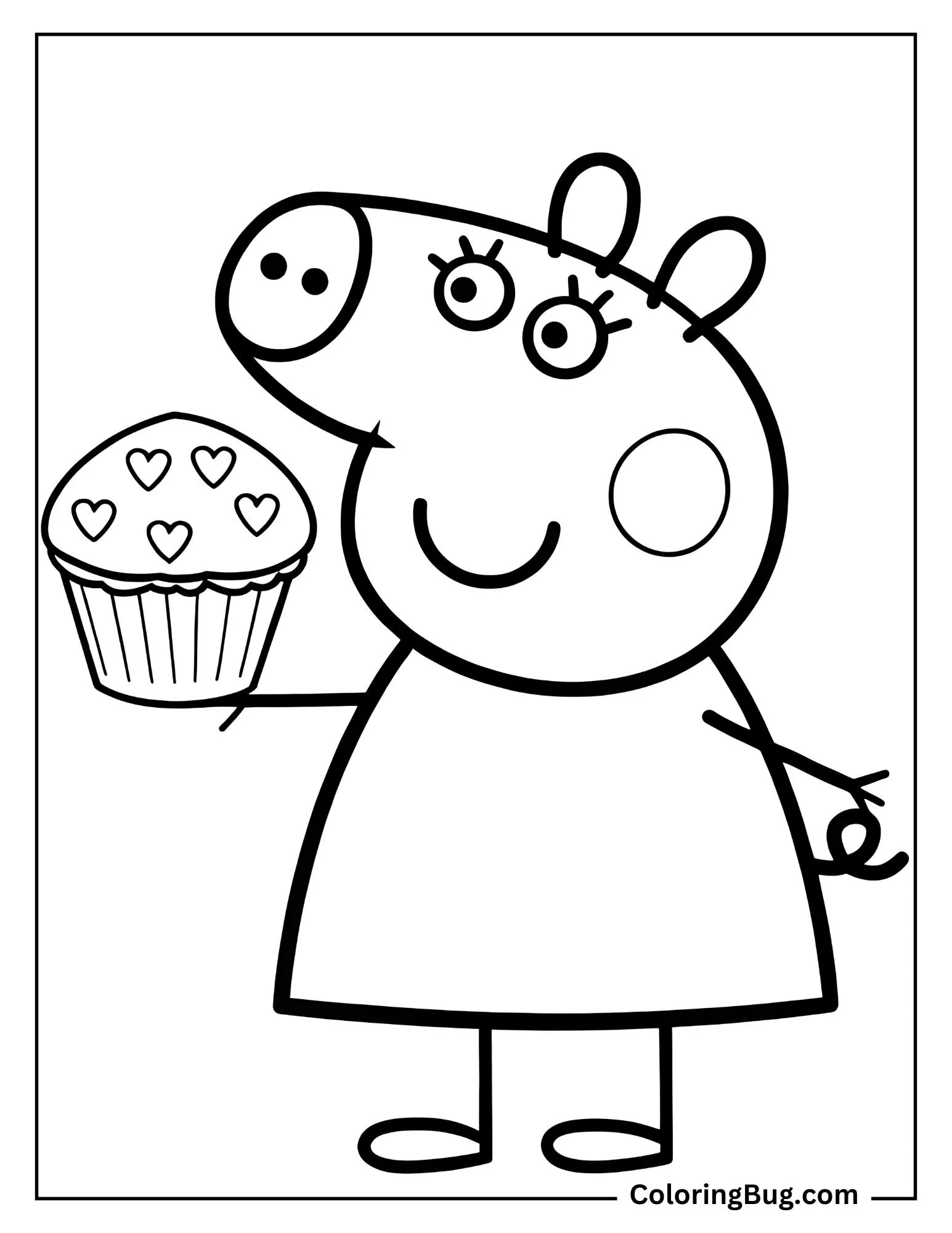 Peppa Pig Holding a Valentine's Day Cup Cake Coloring sheet