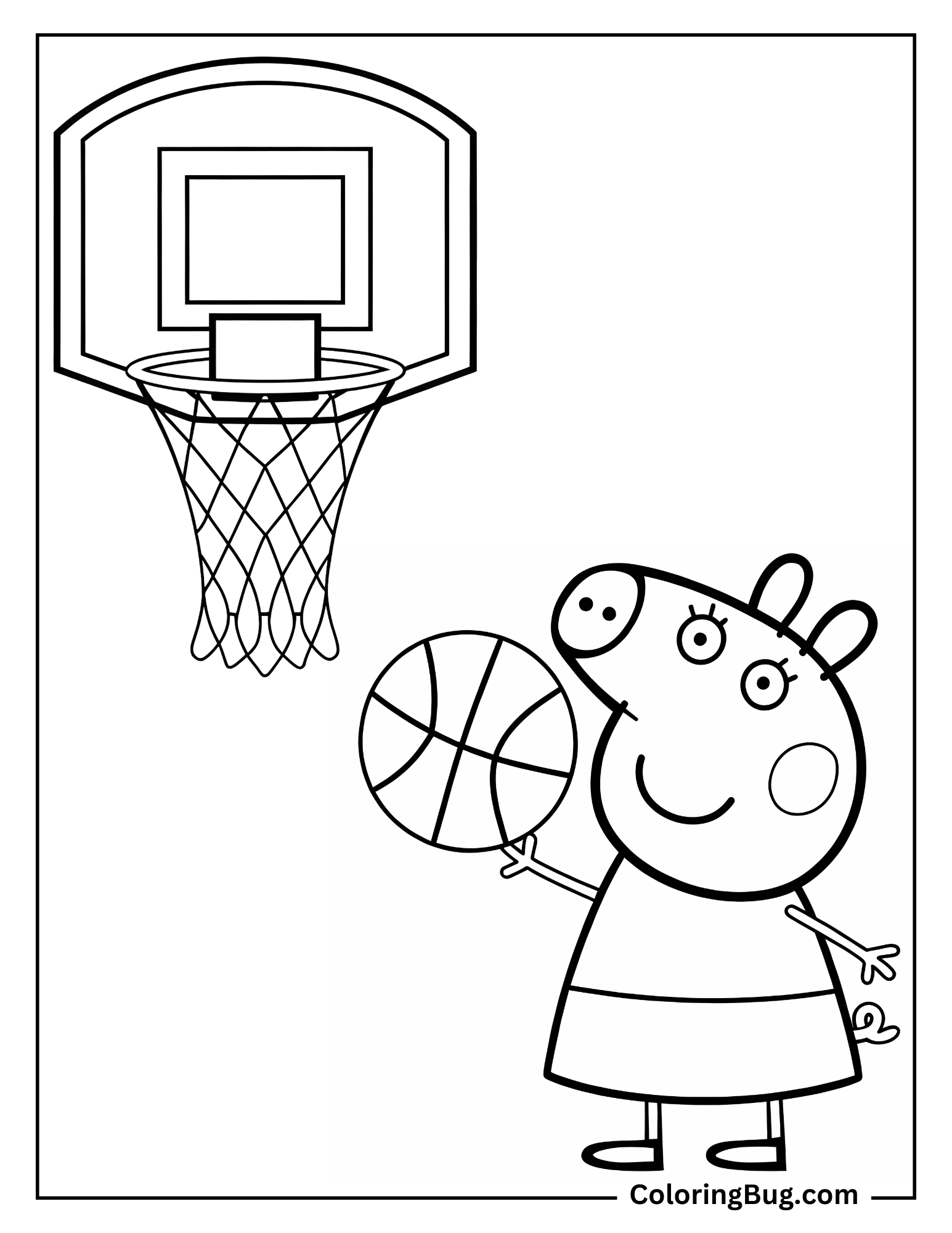 Peppa Pig Playing Basketball Coloring Page