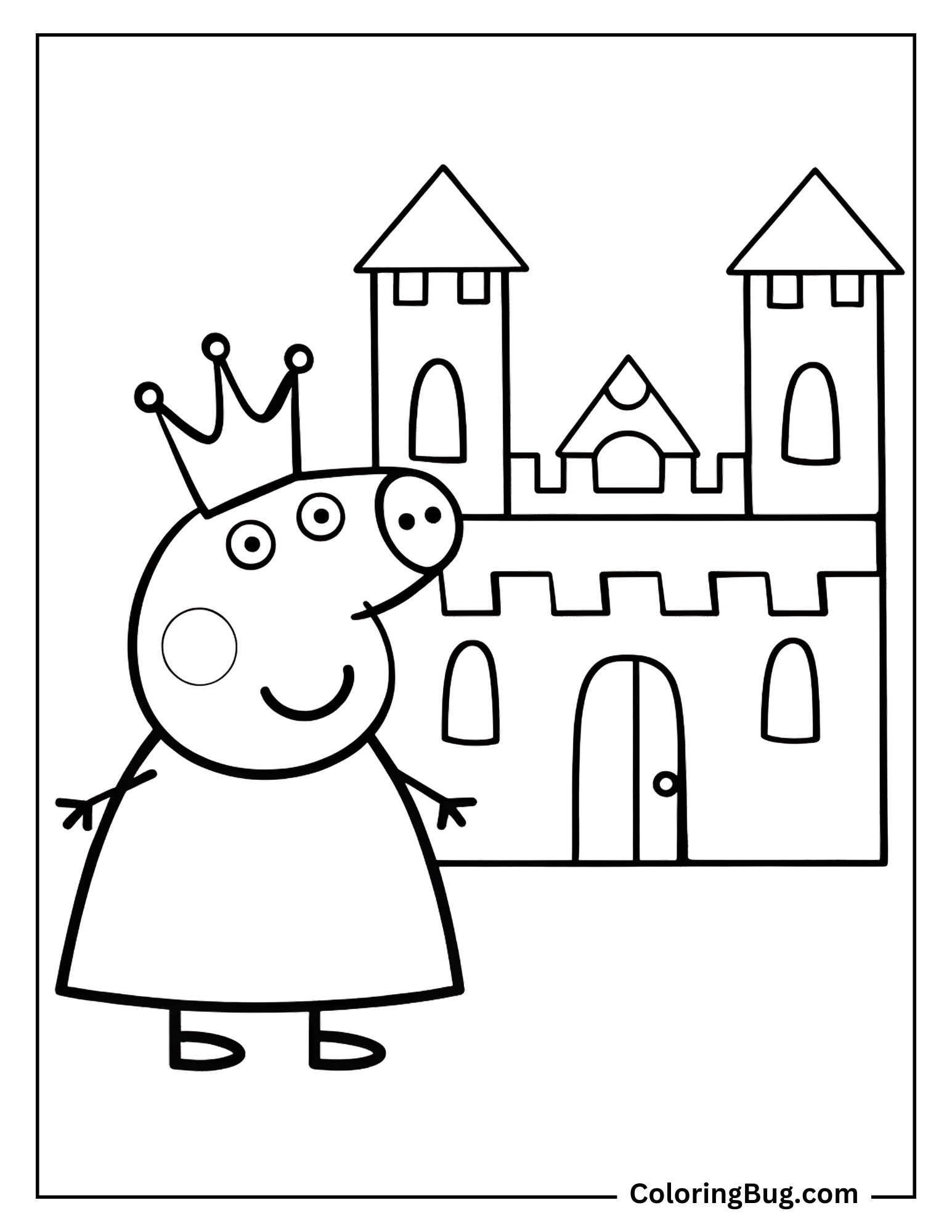 Peppa Pig Princess with Castle Coloring Page