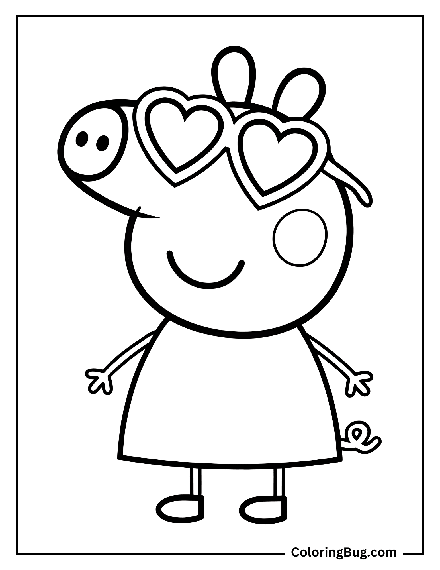 Peppa Pig Wearing Heart Glasses Coloring sheet