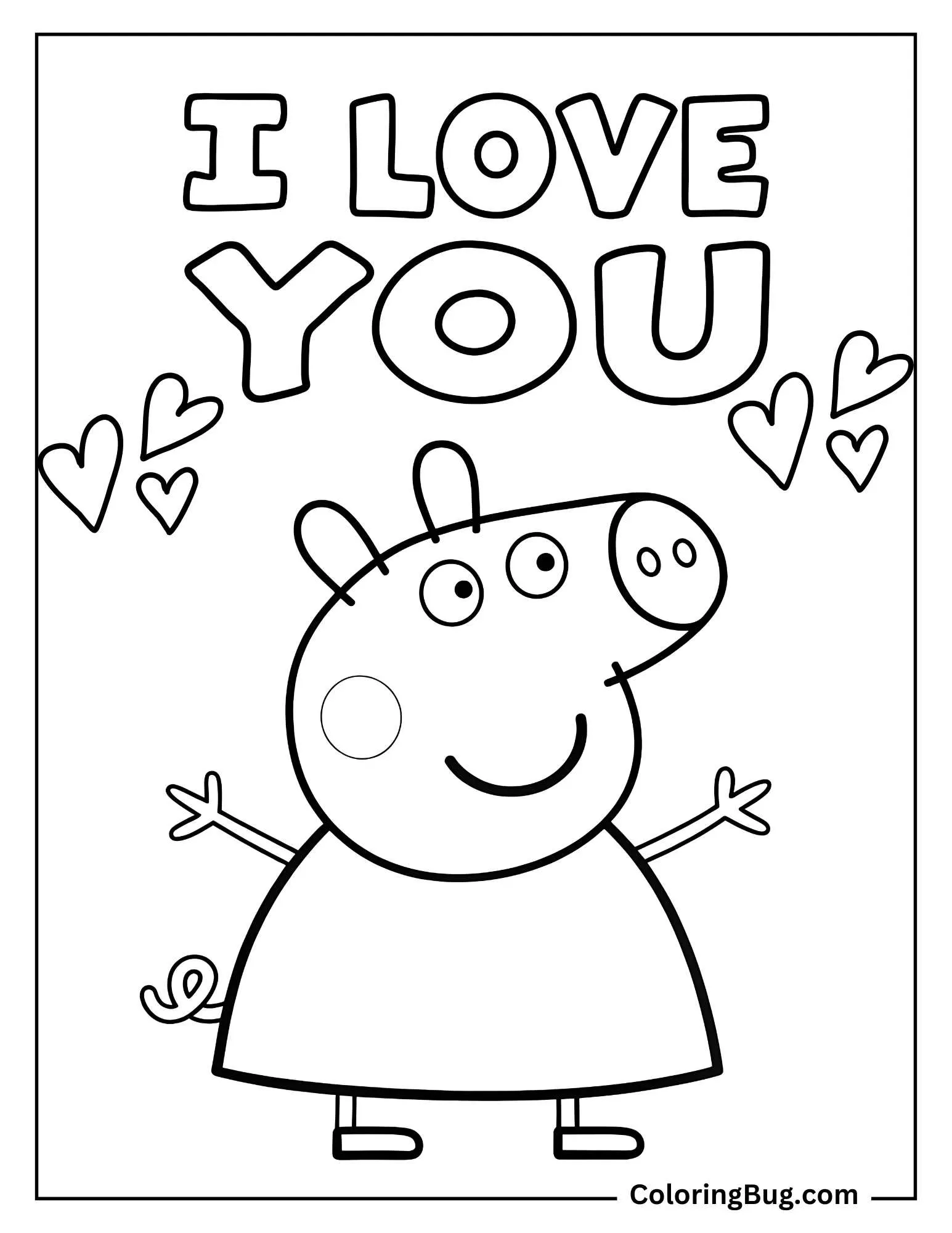Peppa Pig With I Love You Coloring sheet
