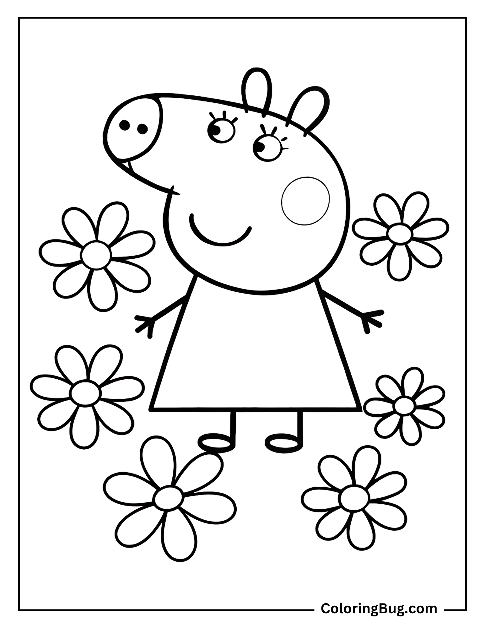 Peppa Pig and Flowers Coloring Page