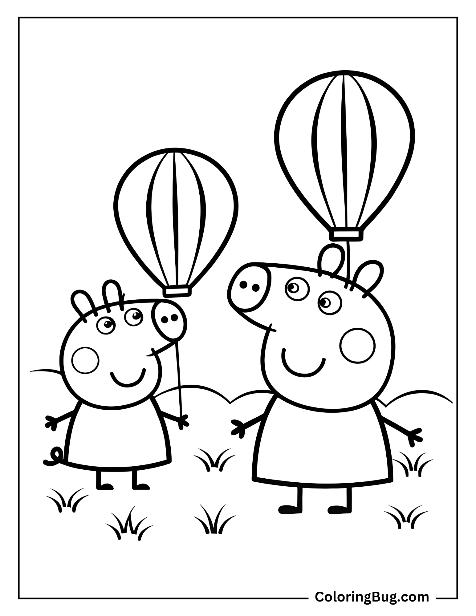 Peppa Pig and George at Balloon Festival Coloring Page