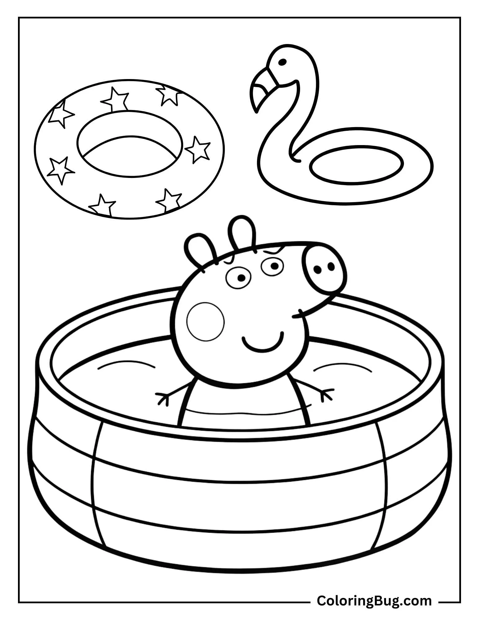 Peppa Pig in Paddling Pool Coloring Page