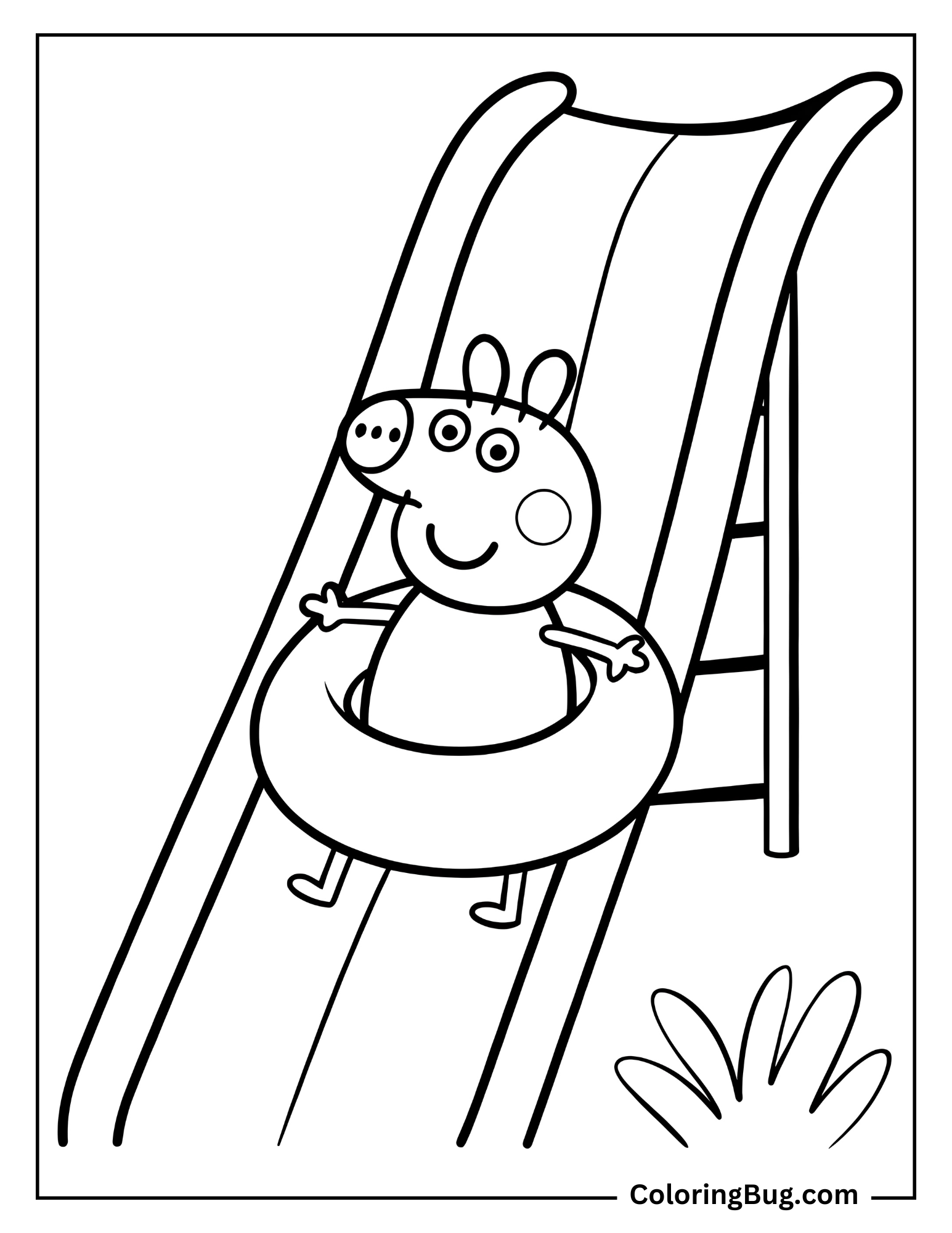 Peppa Pig on Water Slide Coloring Page