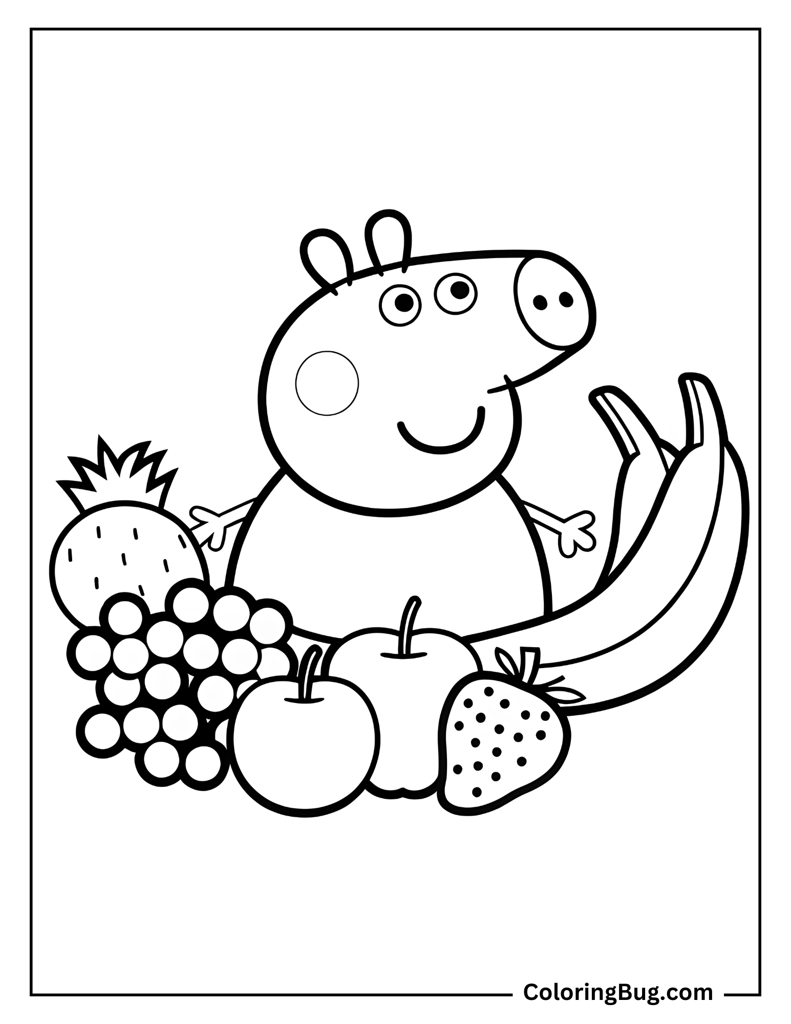 Peppa Pig with Fruits Coloring Page