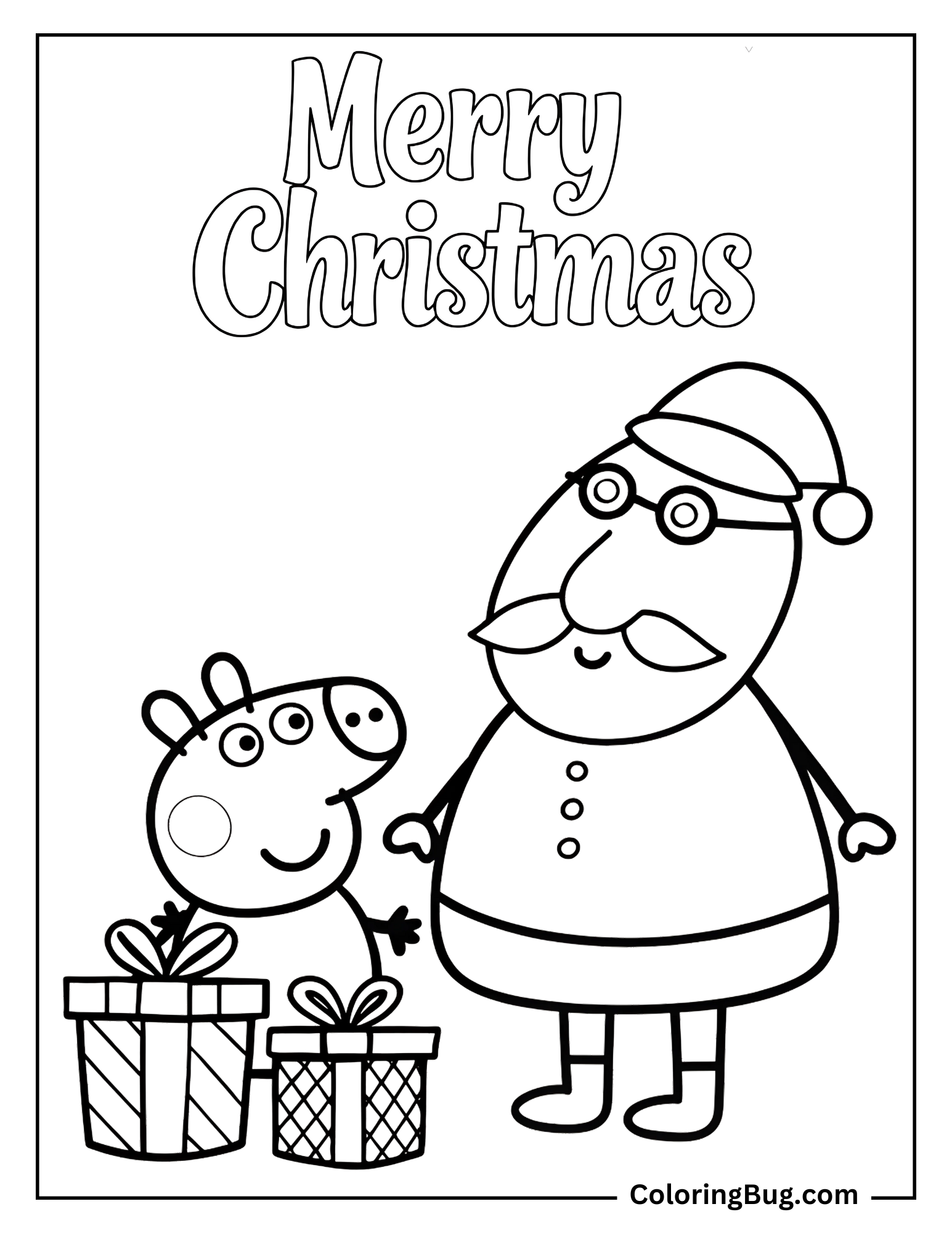 Peppa Pig with Santa Coloring Page