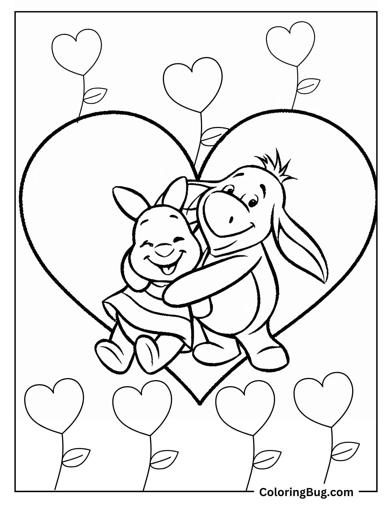 Piglet hugging Eeyore Coloring Sheet