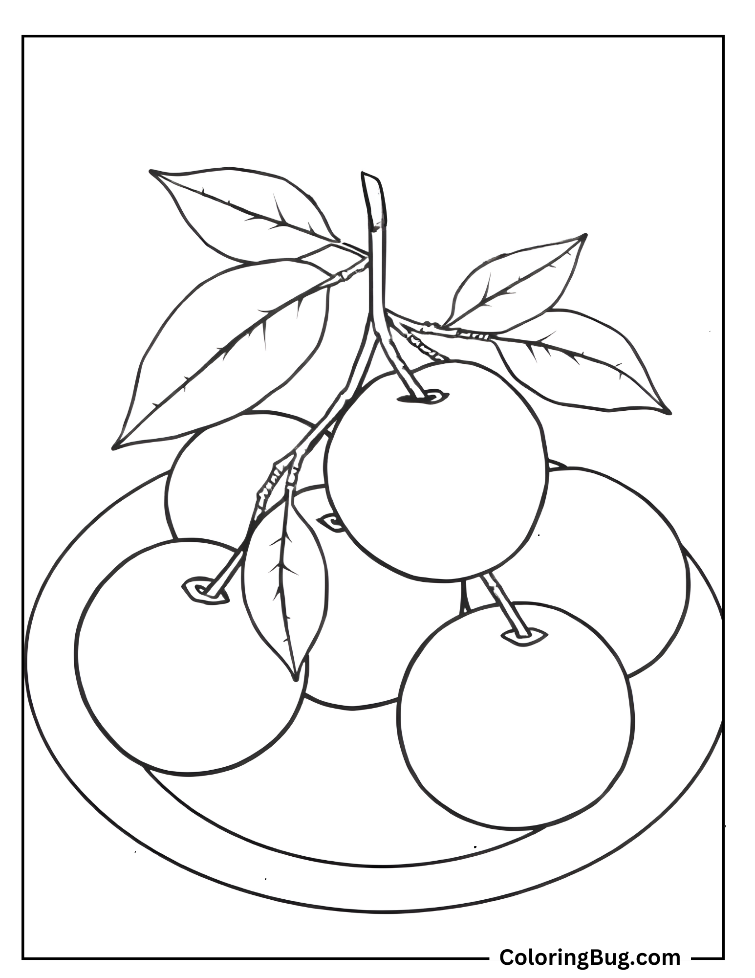 Plums In Plate Coloring Sheet