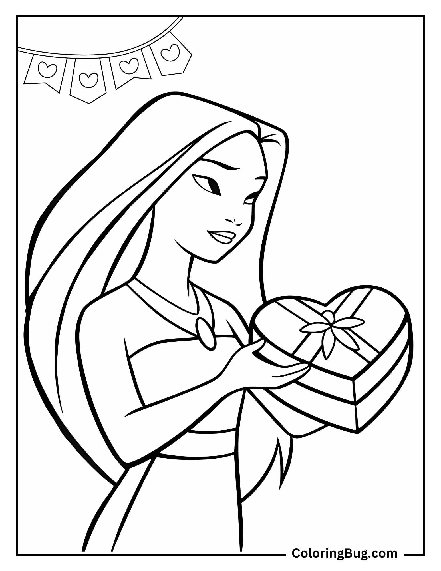 Pocahontas Holding Valentines Day Gift coloring Sheet