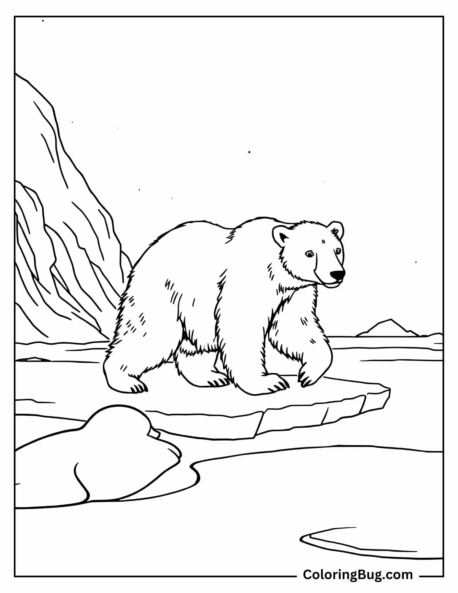 Polar Bear Wandering Across the Ice in the Arctic coloring Sheet