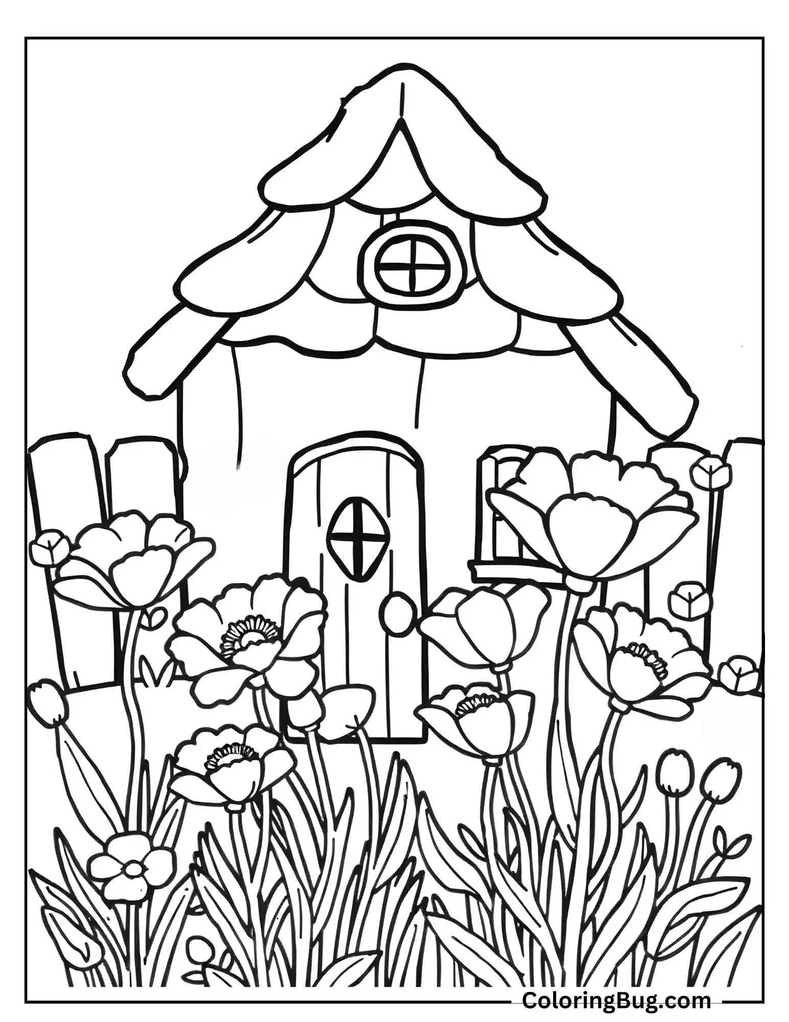 Poppy In Front Of Little House Coloring Sheet