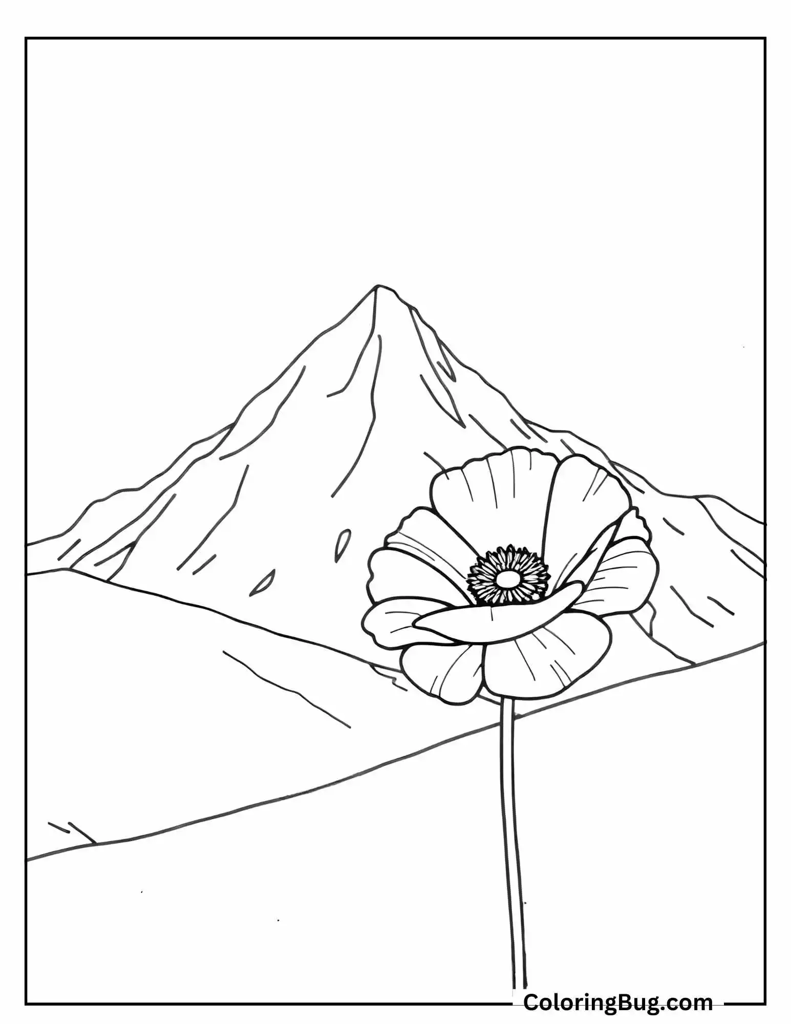 Poppy On Snowy Mountain Coloring Sheet