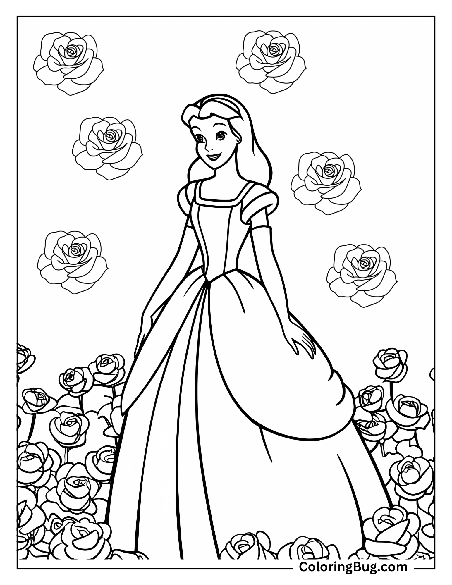 Princes Belle in Garden of Roses Coloring sheet
