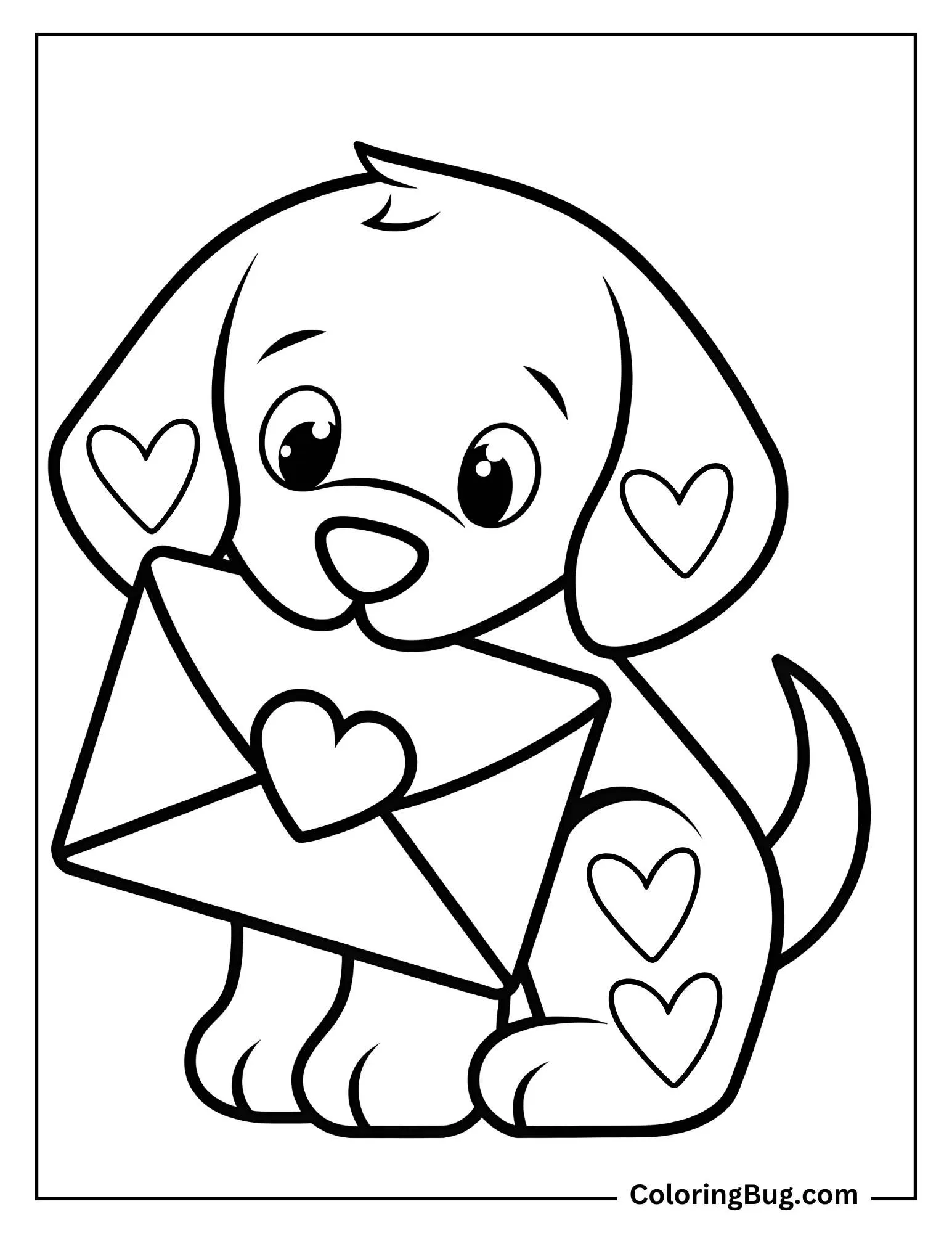 Puppy Delivering a Valentine’s Day Card Coloring sheet