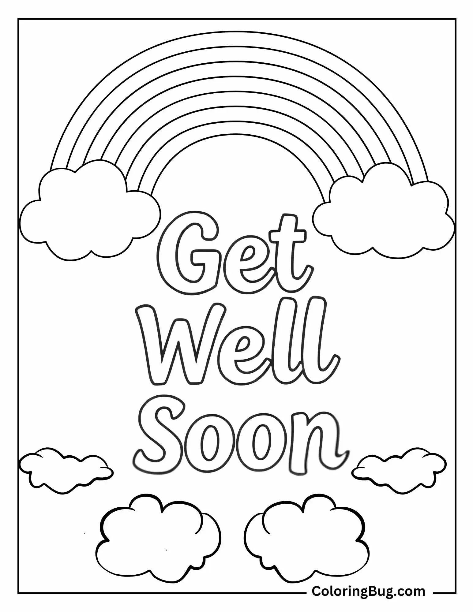 Rainbow With Get Well Soon Text Coloring Sheet