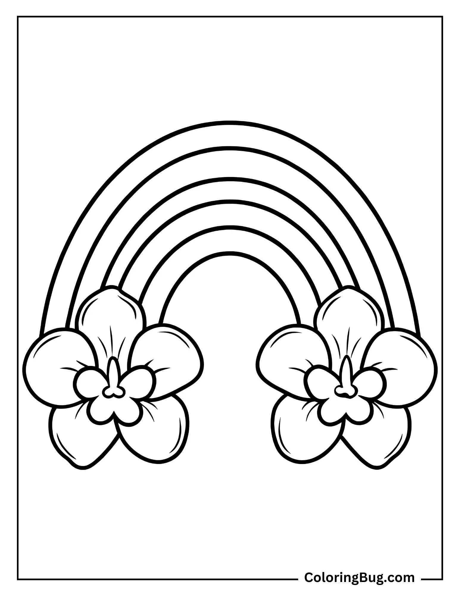 Rainbow With Orchids on Either Side Coloring Sheet