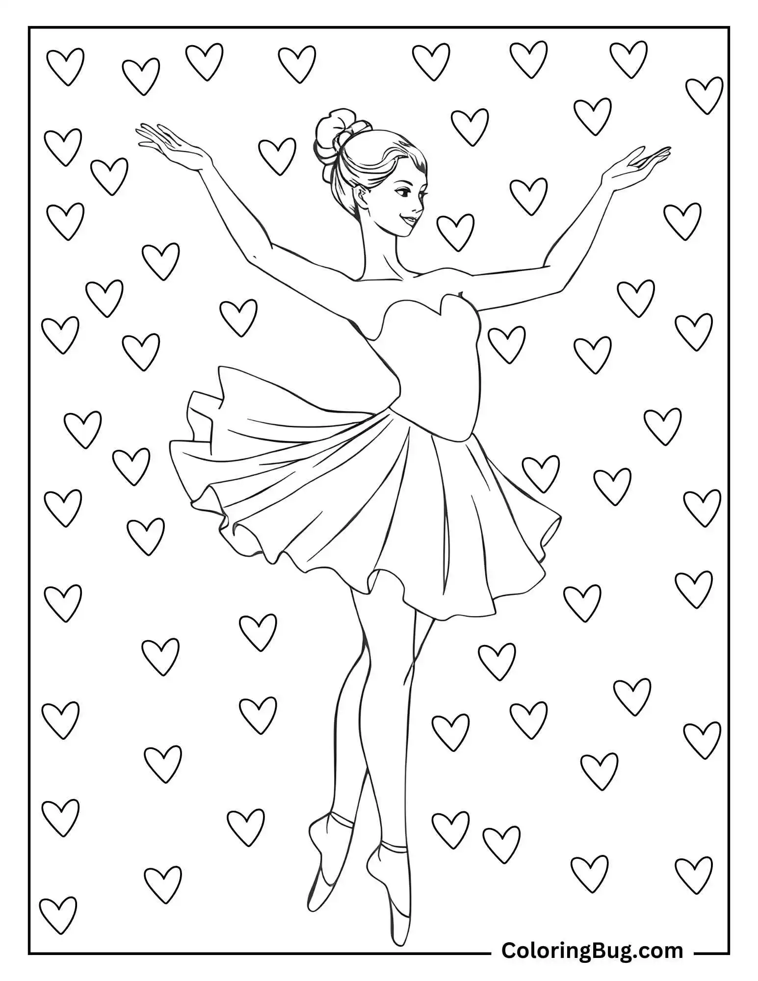 Realistic Ballerina Surrounded By Hearts Coring Sheet