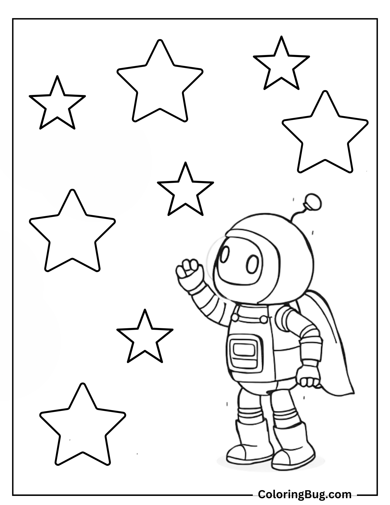 Robot exploring Stars Coloring Sheet