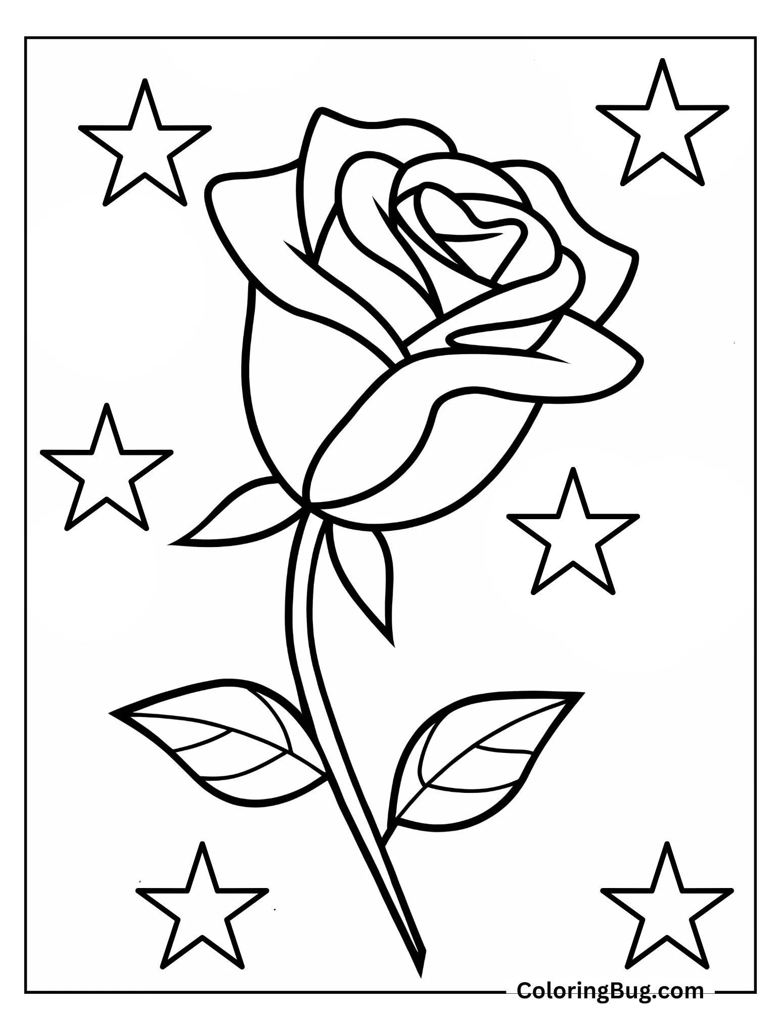 Rose With Sparkling Stars Coloring Sheet
