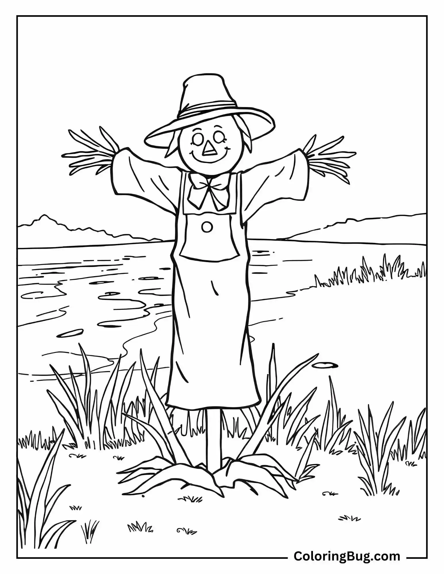 Scarecrow Near River Coloring Sheet