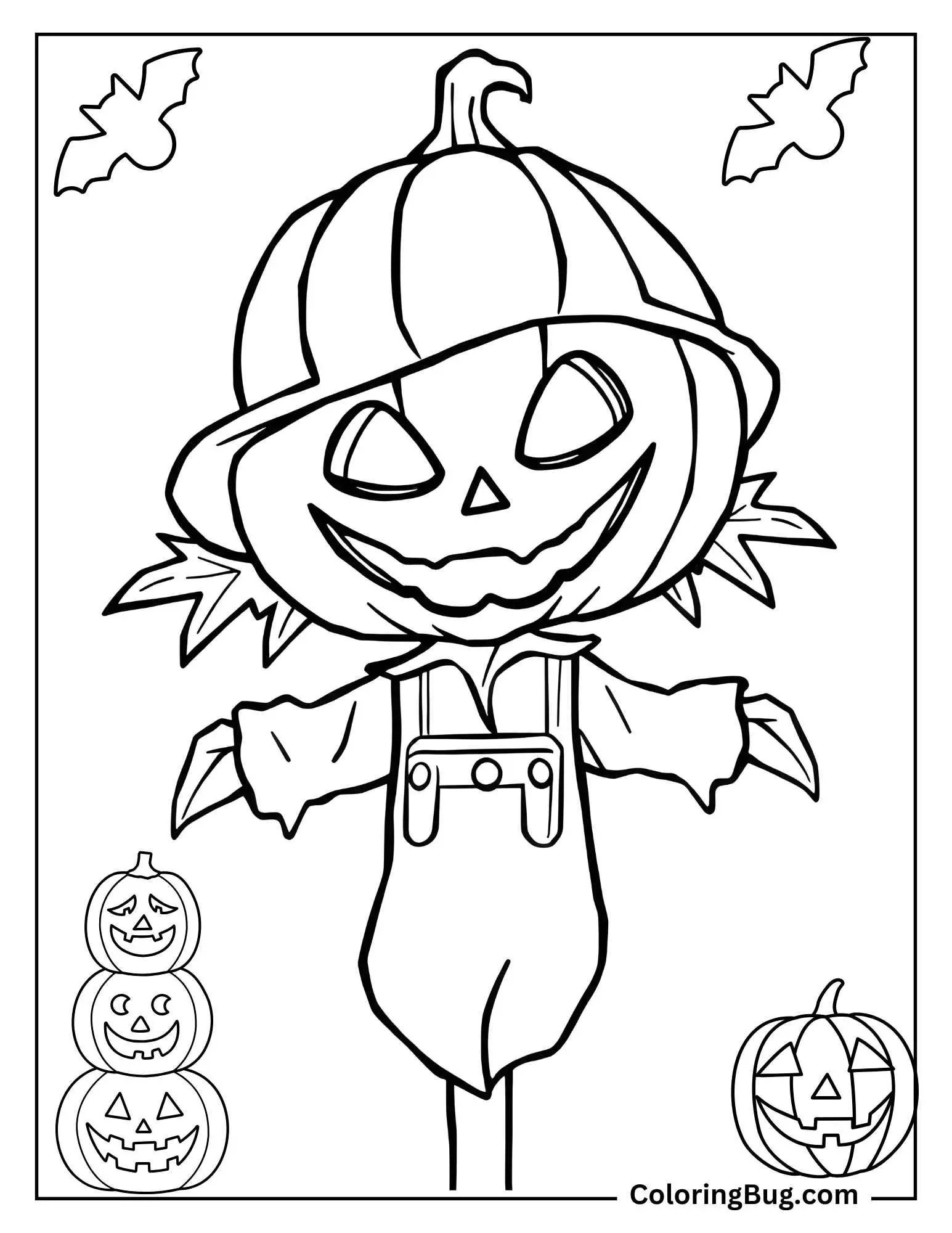 Scarecrow With Jack Lantern Head Coloring Sheet
