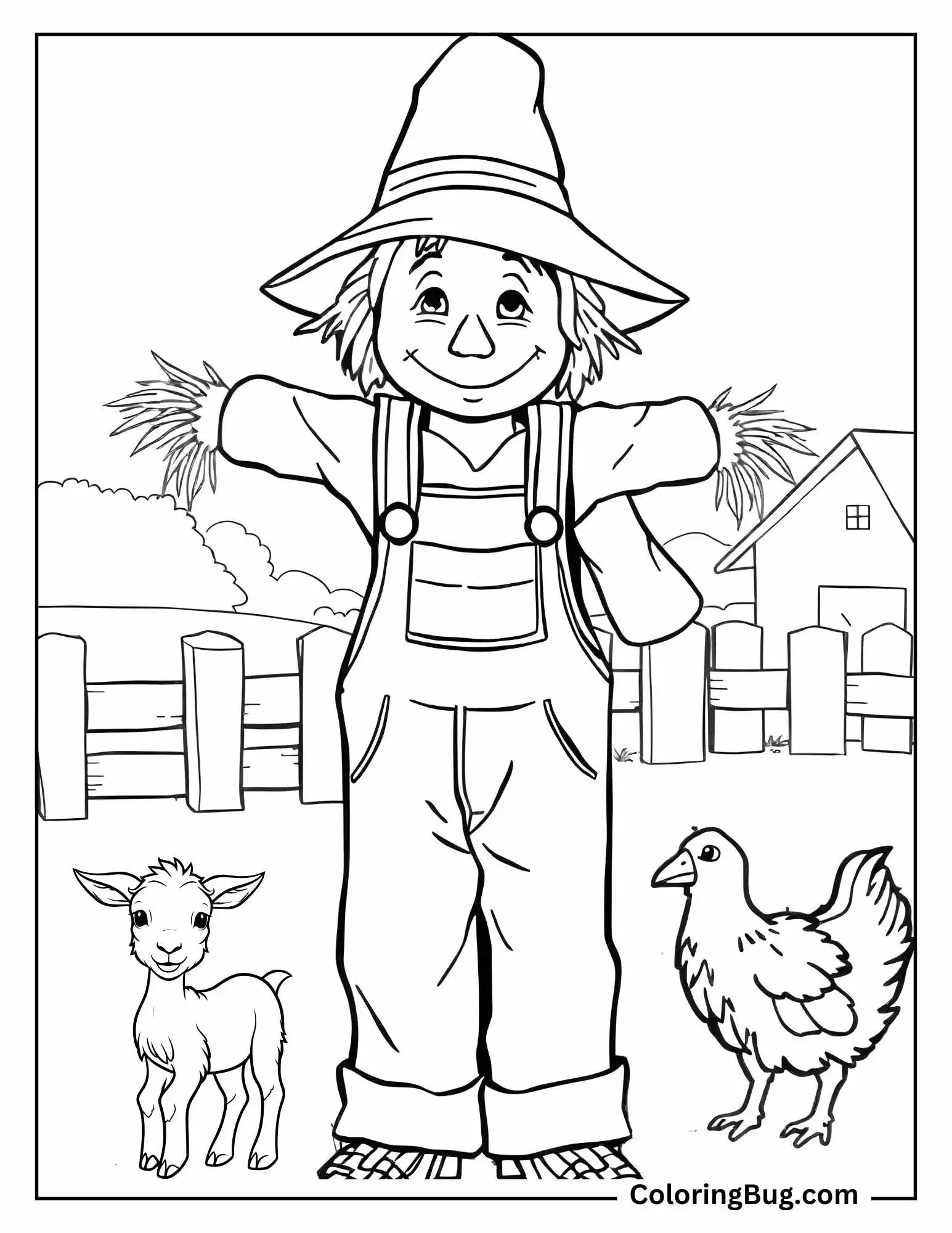 Scarecrow in Farmyard Coloring Sheet