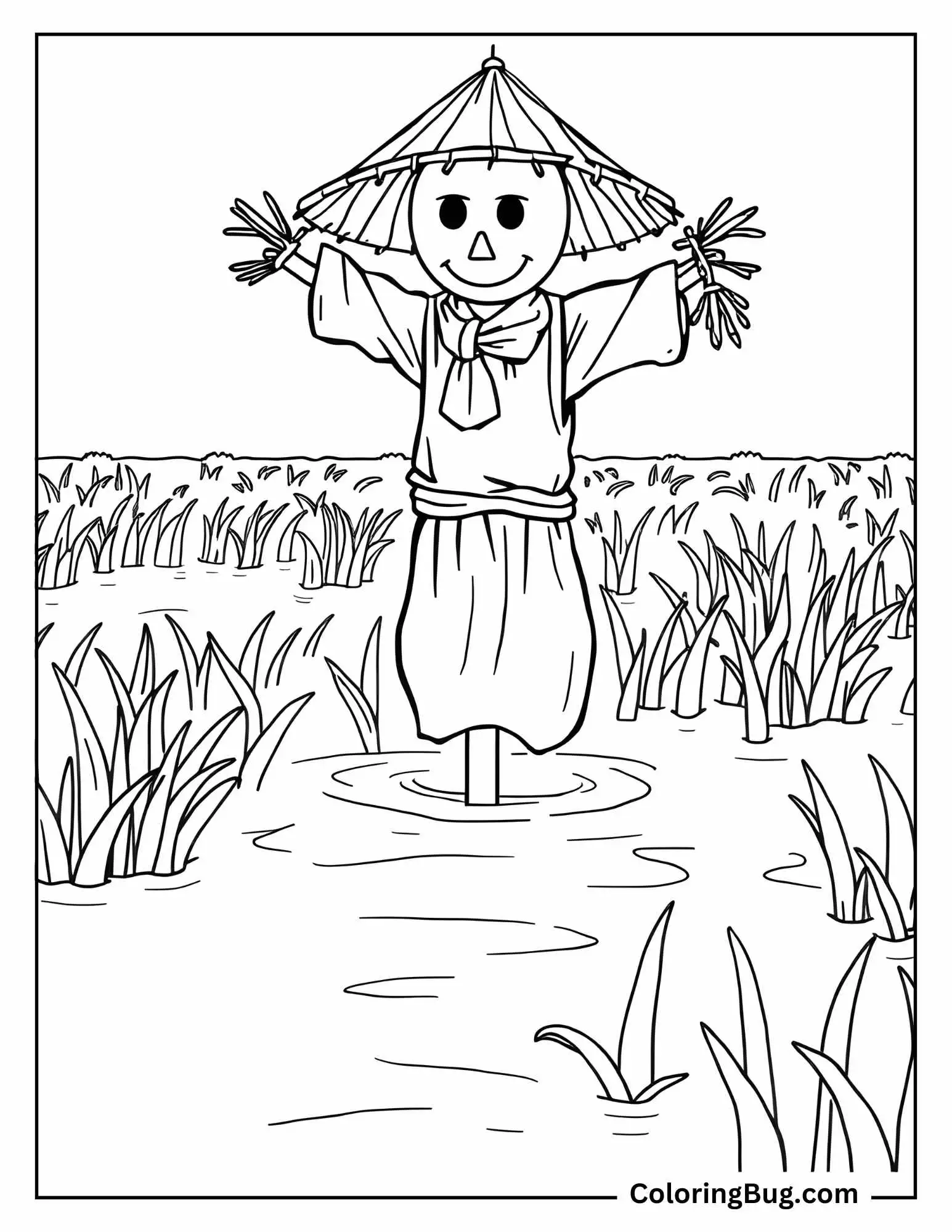 Scarecrow in a Rice Paddy Coloring Sheet