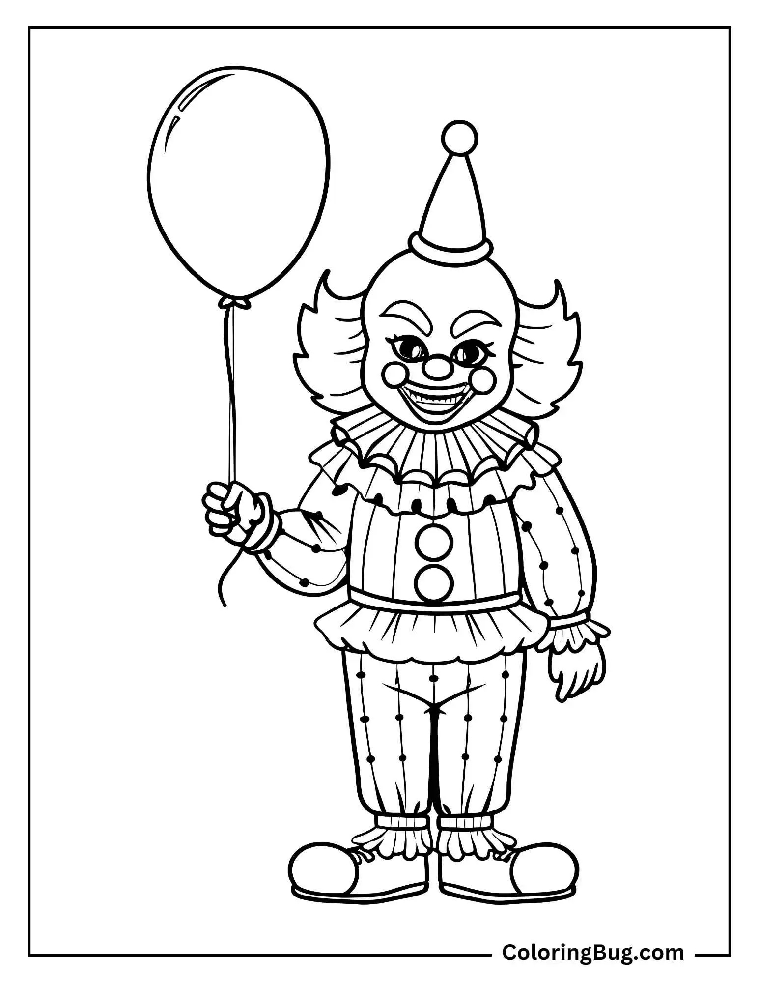 Scary Clown Holding Balloon Coloring Sheet