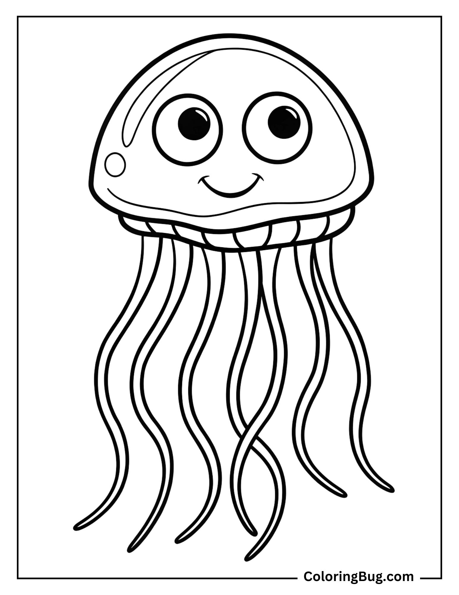 Smiling Jellyfish With Big Eyes coloring Sheet