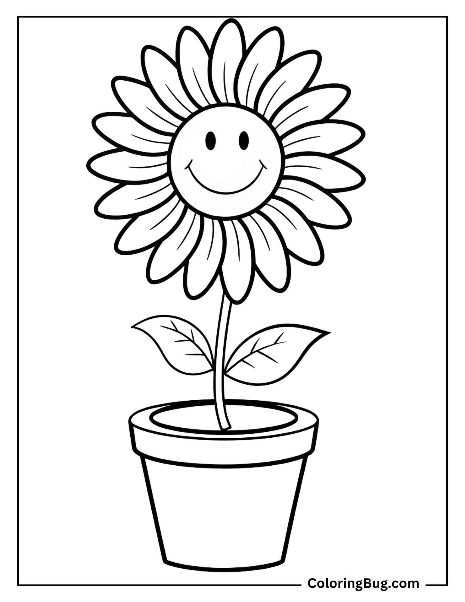 Smiling Sunflower in Pot Coloring Sheet