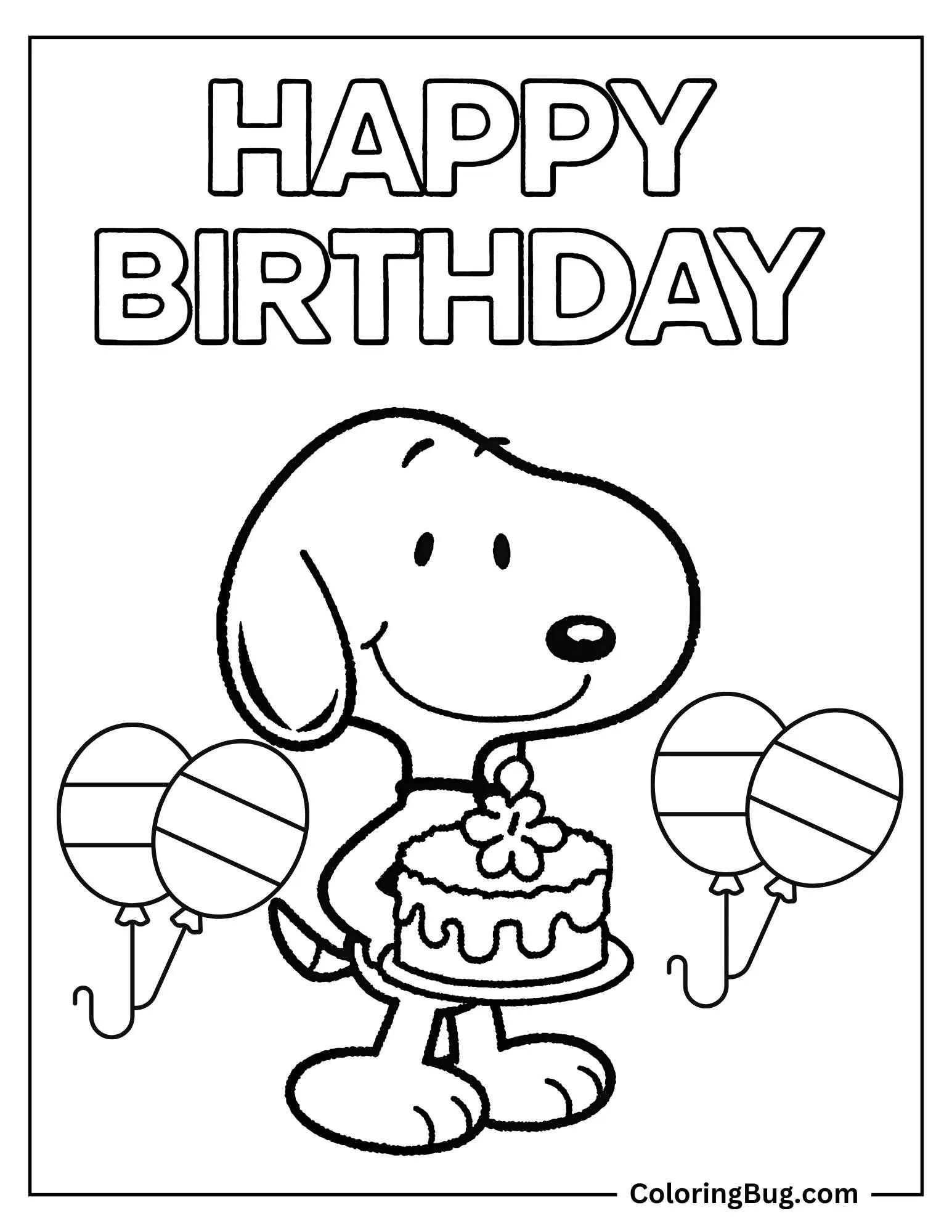 Snoopy With Cake coloring Sheet