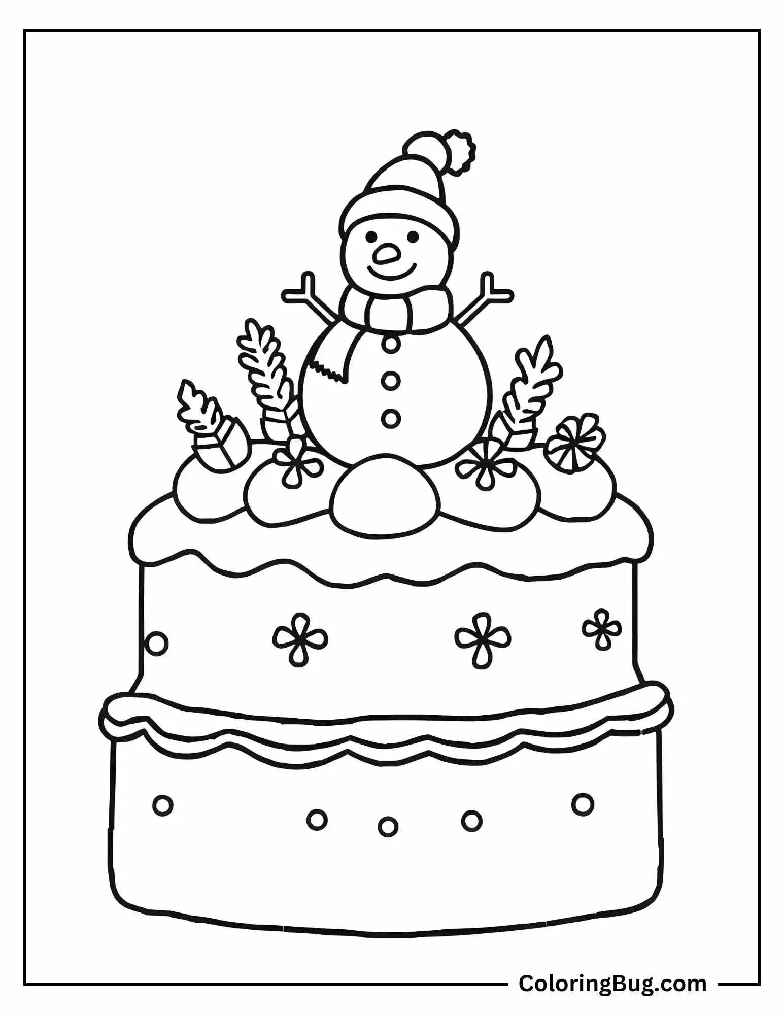 Snowman Cake Coloring Sheet