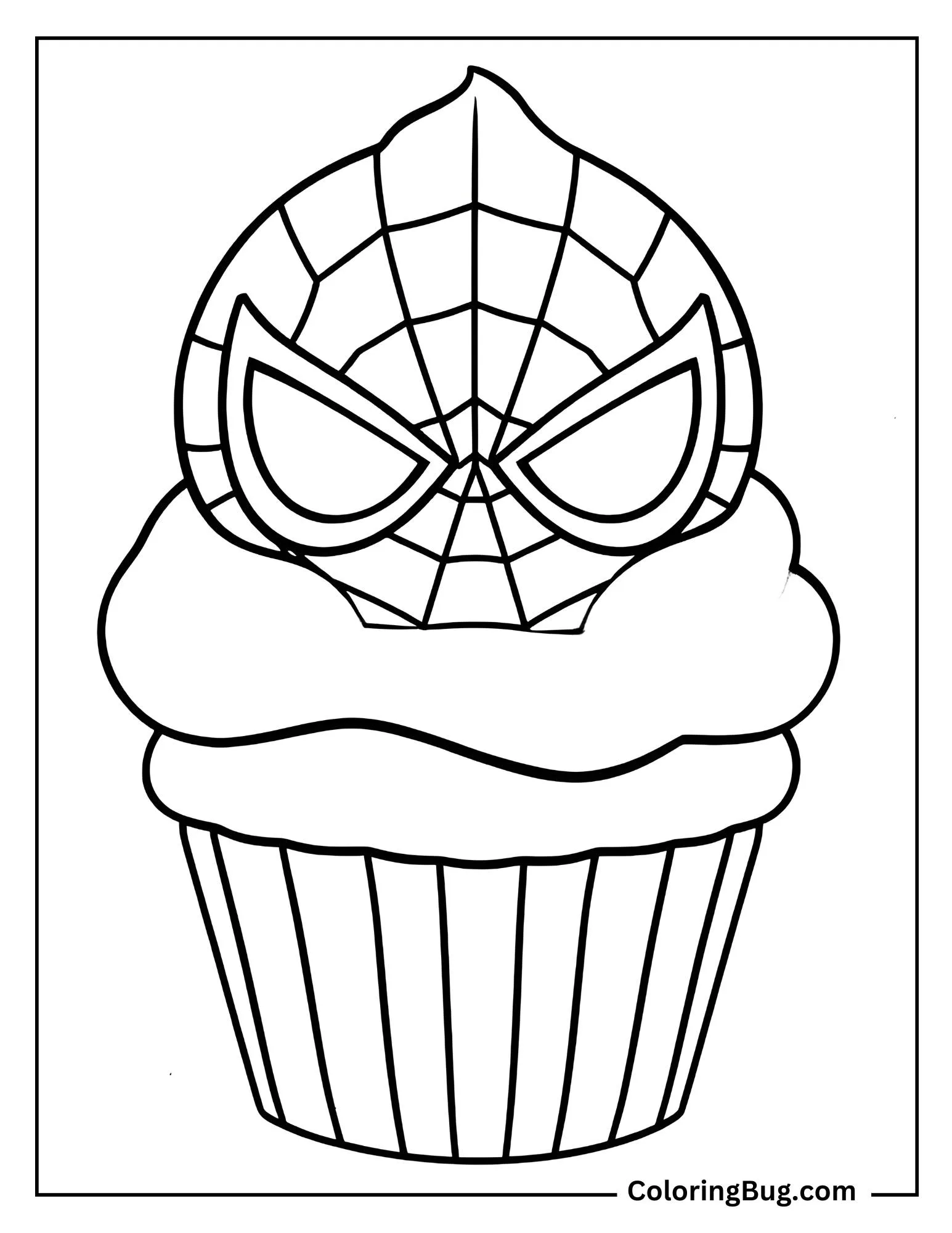 Spider Man Theme Cupcake Coloring Sheet