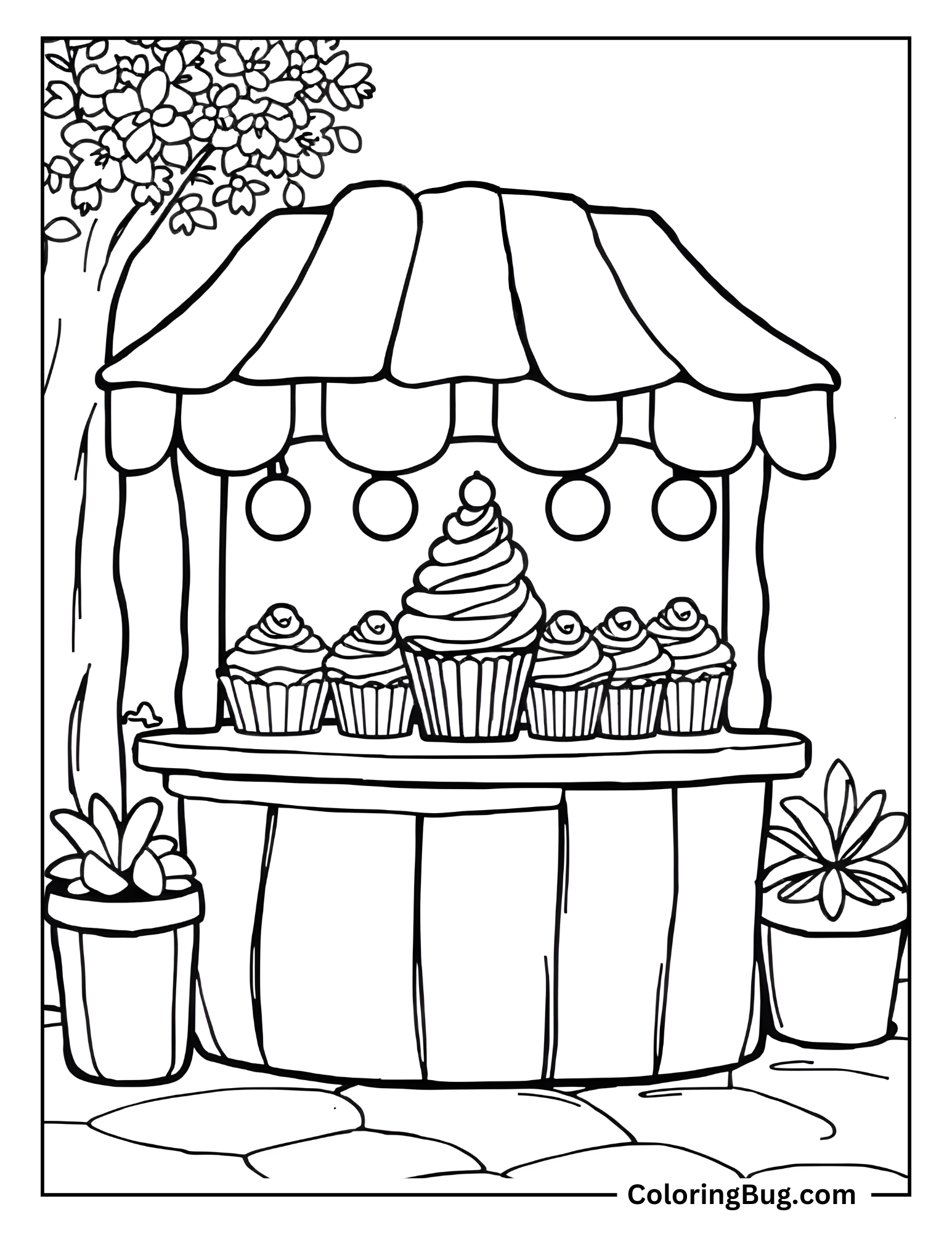Stall Of Cupcakes Coloring Sheet