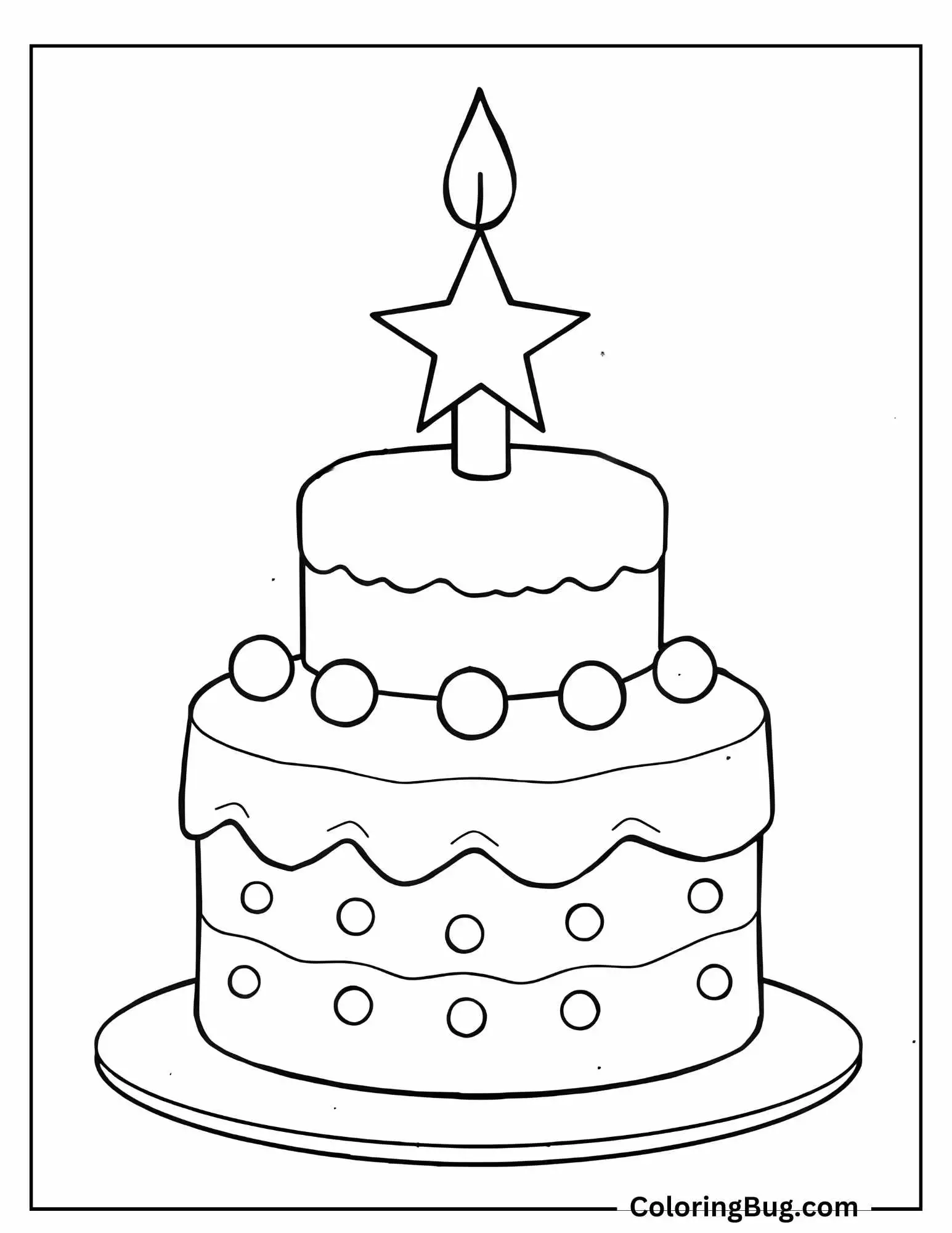 Star Candle On Cake Coloring Sheet