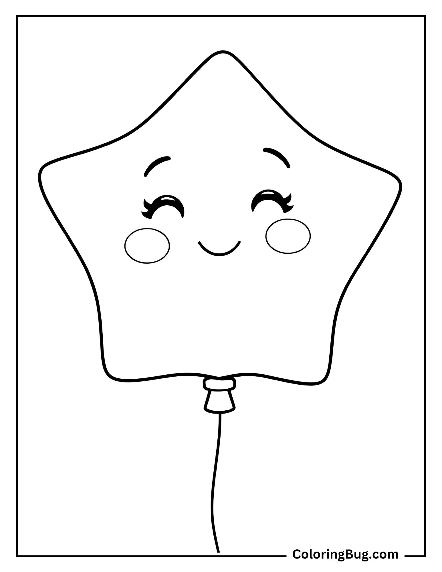 Star-Shaped Balloon With a Cute Face coloring Sheet
