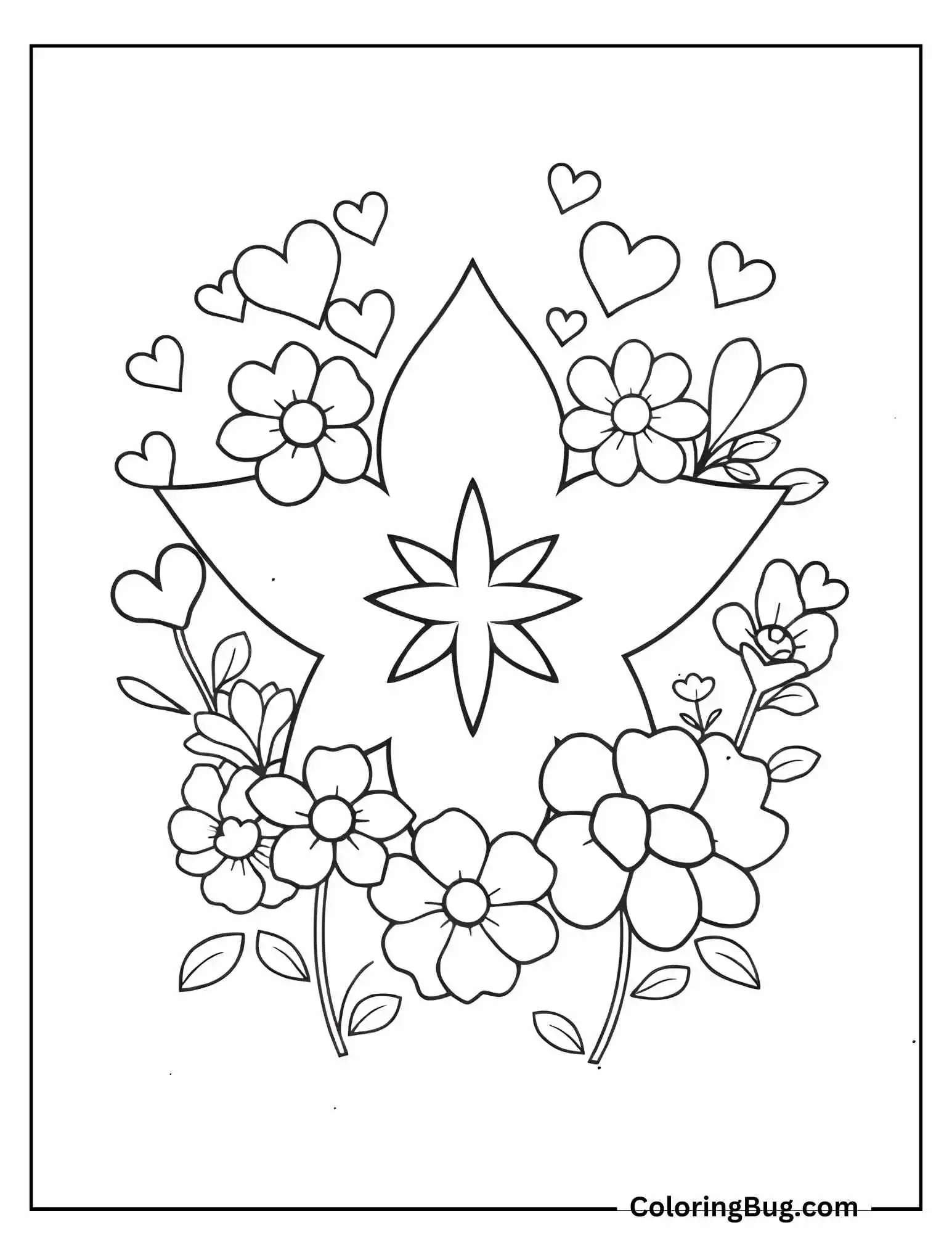 Star Surrounded By Flowers Coloring Sheet