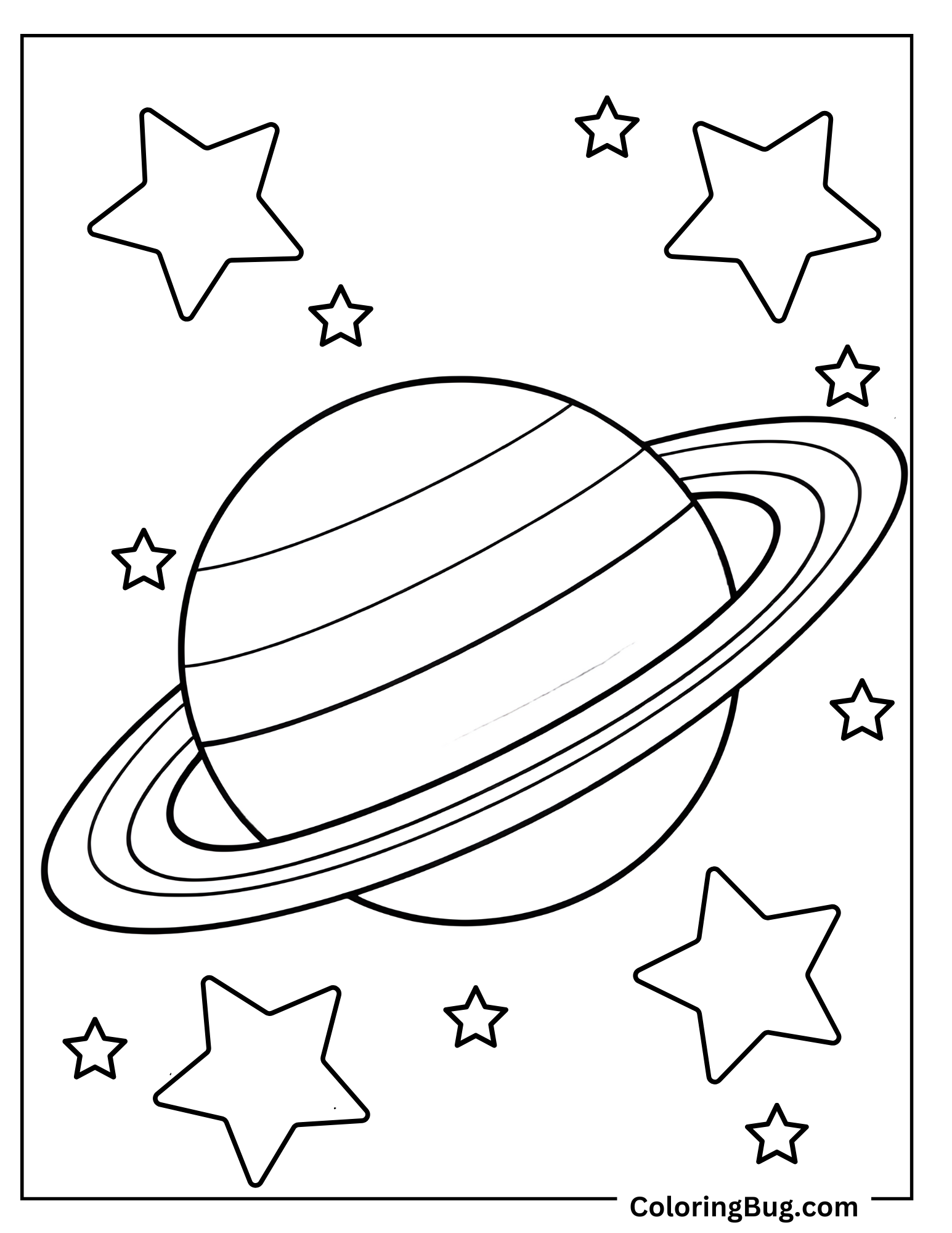 Stars Next To Ringed Planet Like Saturn Coloring Sheet