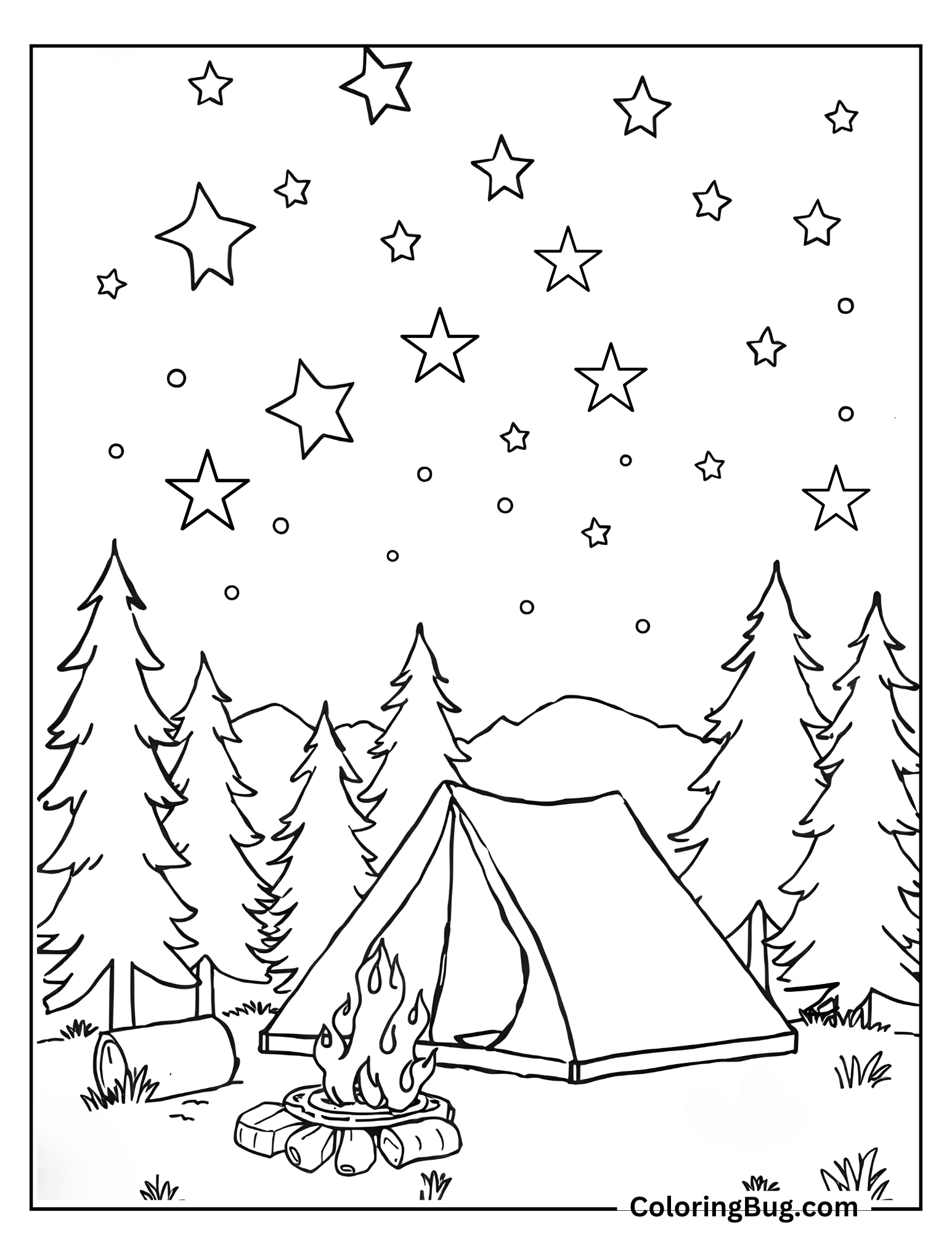 Stars Over Camping Site Coloring Sheet