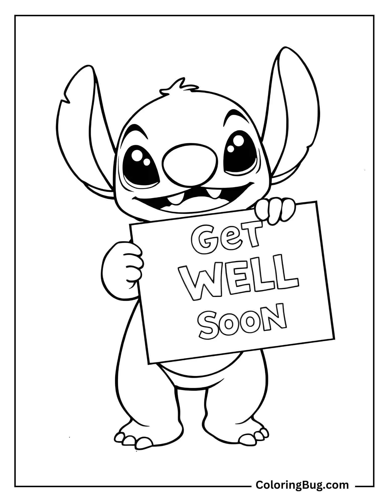 Stitch With Get Well Soon Sign Coloring Sheet