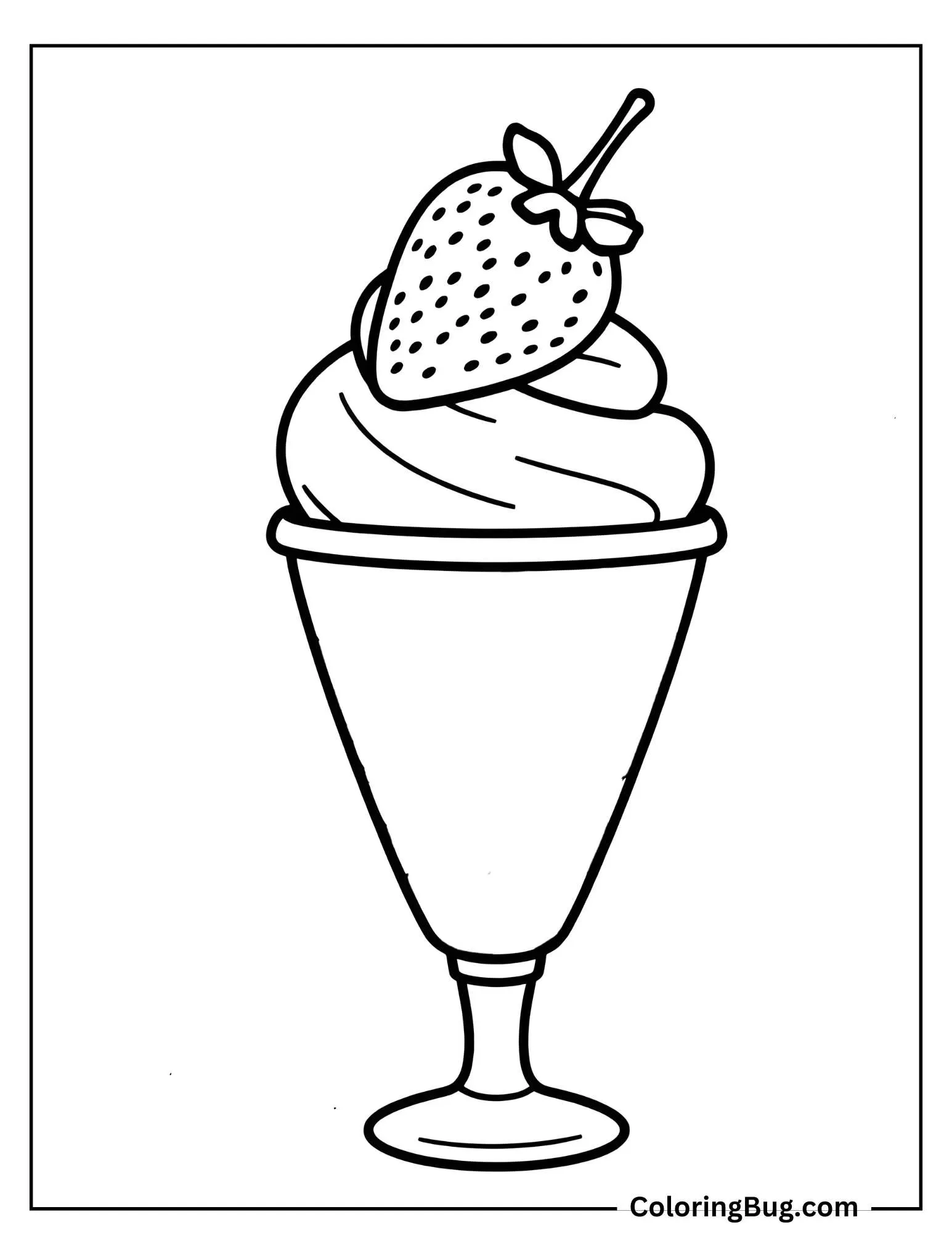 Strawberry Ice Cream With Strawberry On Top Coloring Sheet