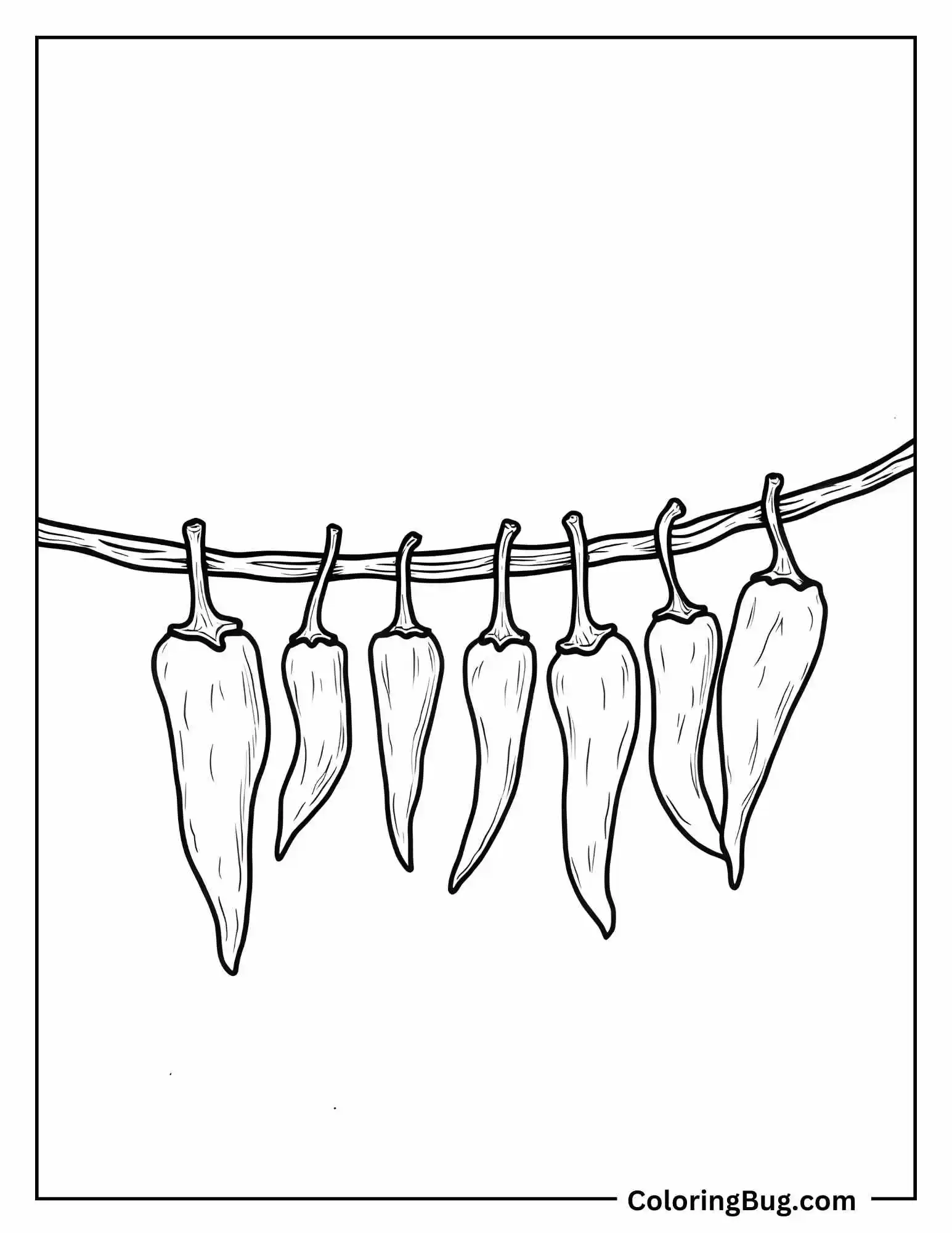String Of Red Chili Peppers Hanging To Dry Coloring Sheet
