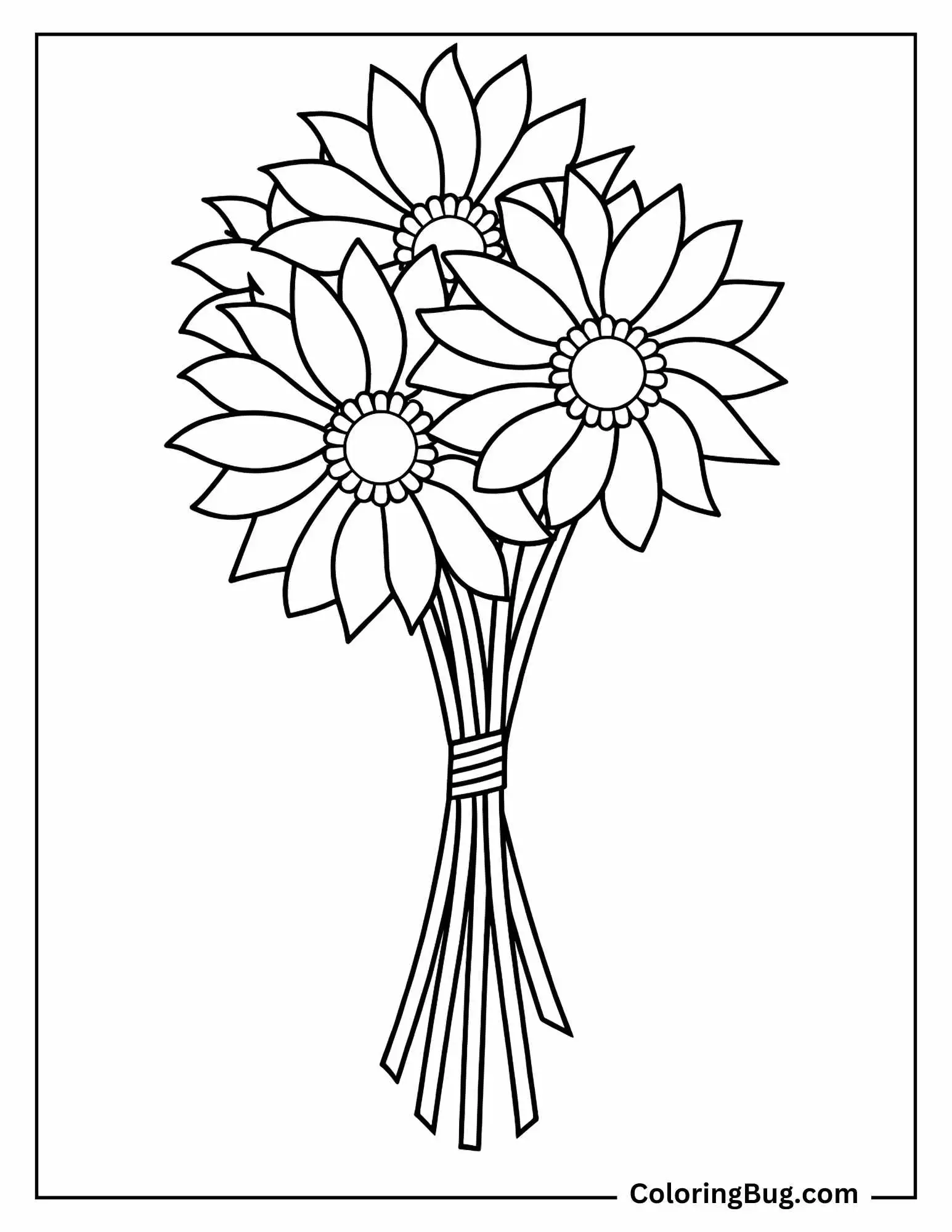  Sunflower Bouquet Wrapped in Rustic Twine Coloring Sheet