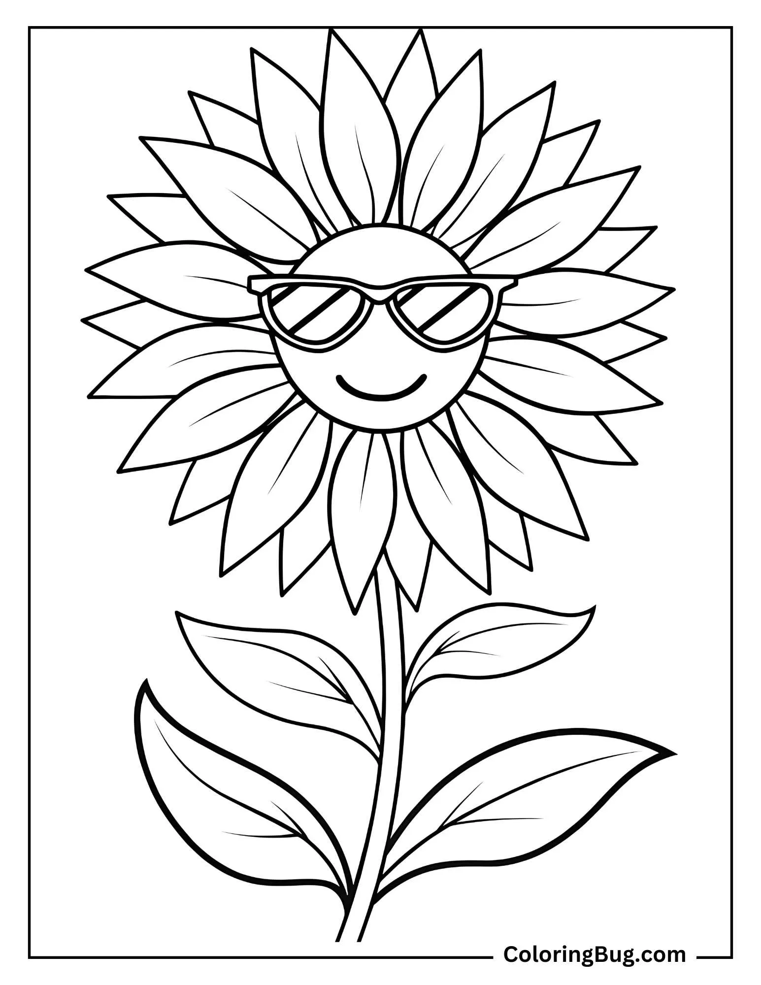Sunflower Wearing Sunglasses Coloring Sheet