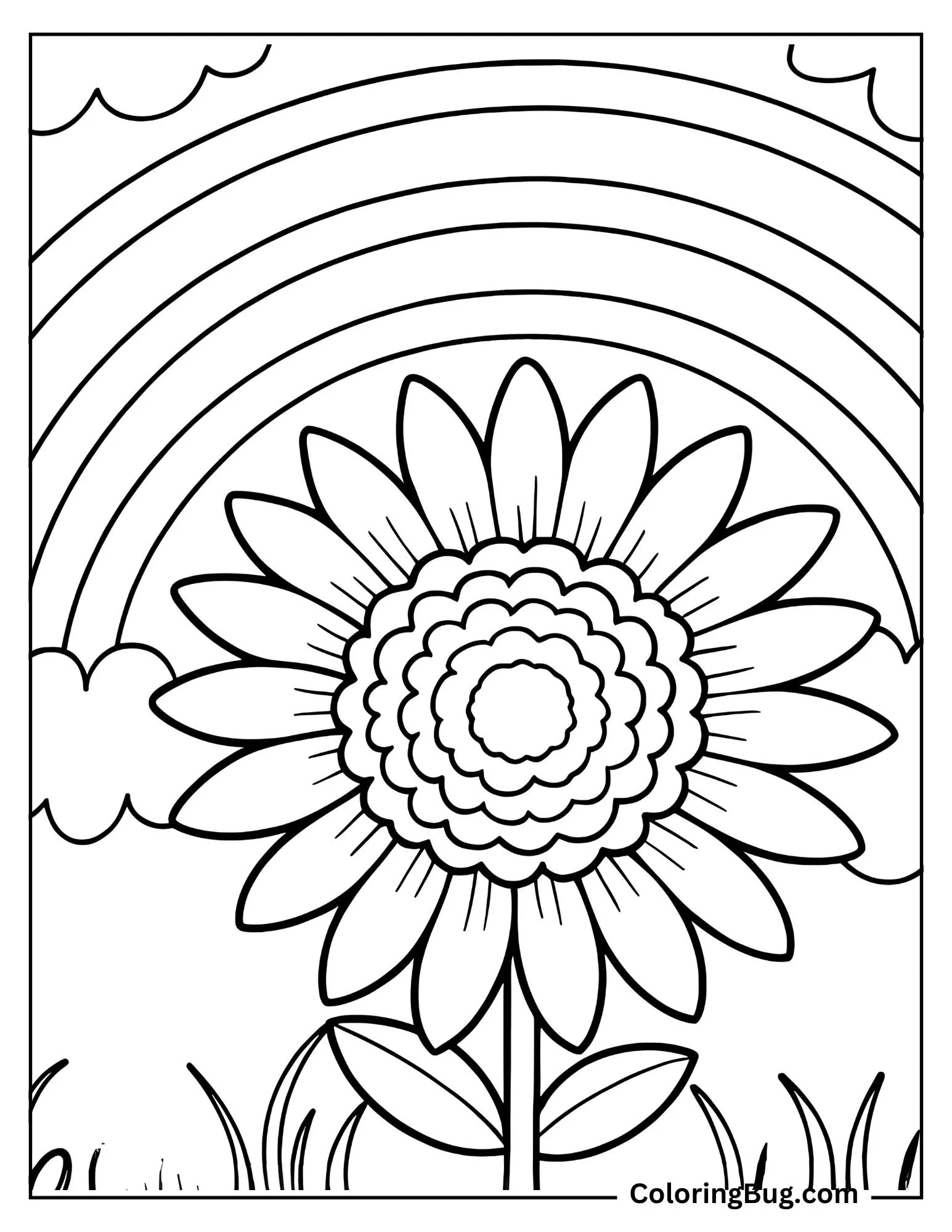 Sunflower With Rainbow coloring Sheet